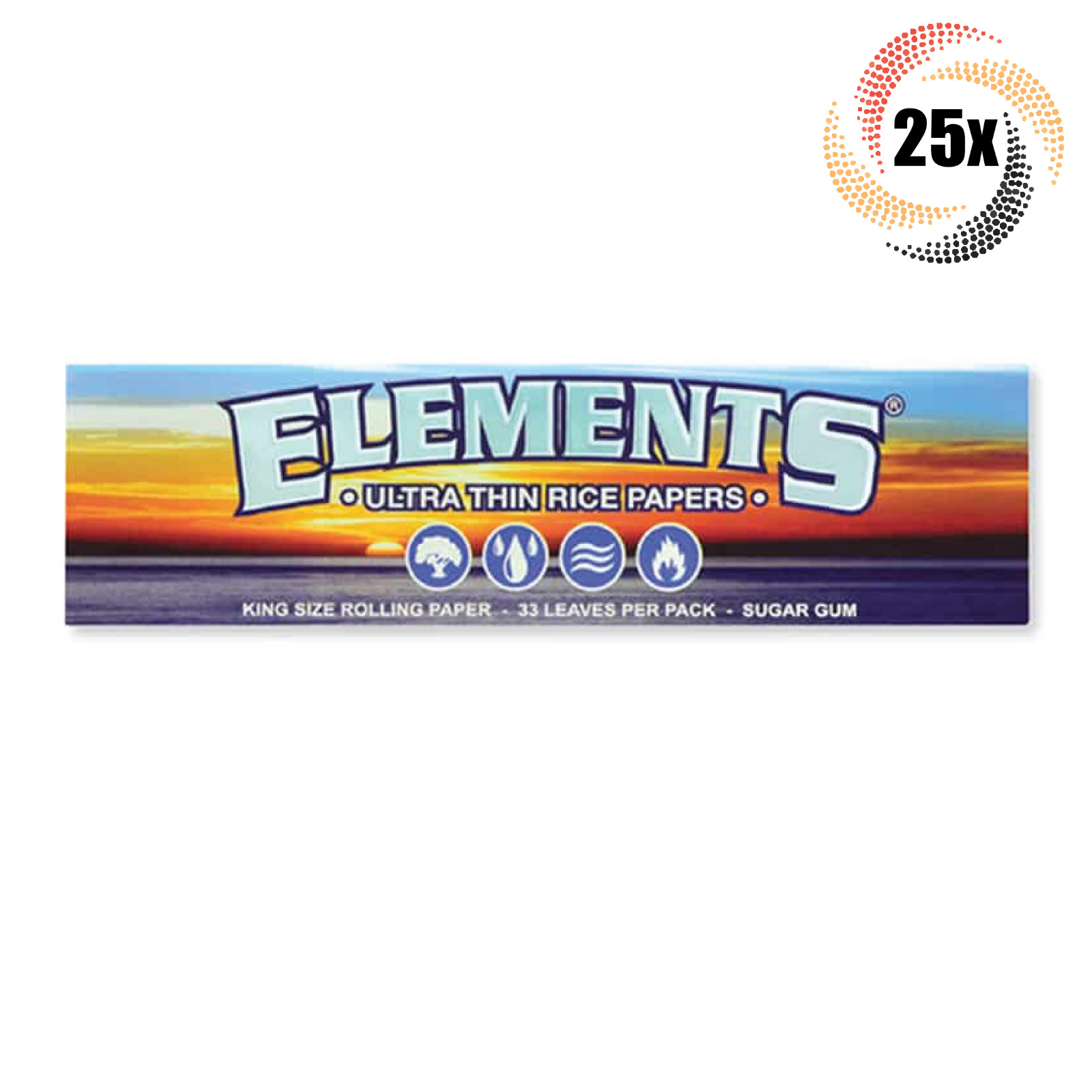 25x Packs Elements Ultra Thin King Size | 33 Papers Each | 2 Free Rolling Tubes