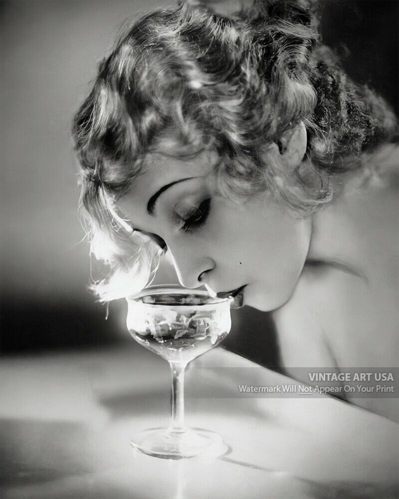 Vintage 1920s Woman Sipping Champagne Photo - Manassé Studio - Roaring 20s Era