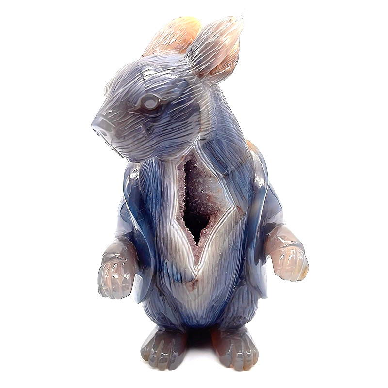 6.6'' Natural Agate Crystal Carved Agate Geode Peter Rabbit , Home Decoration 6.6'' Natural Agate Crystal Carved Agate Geode Peter Rabbit , Home Decoration