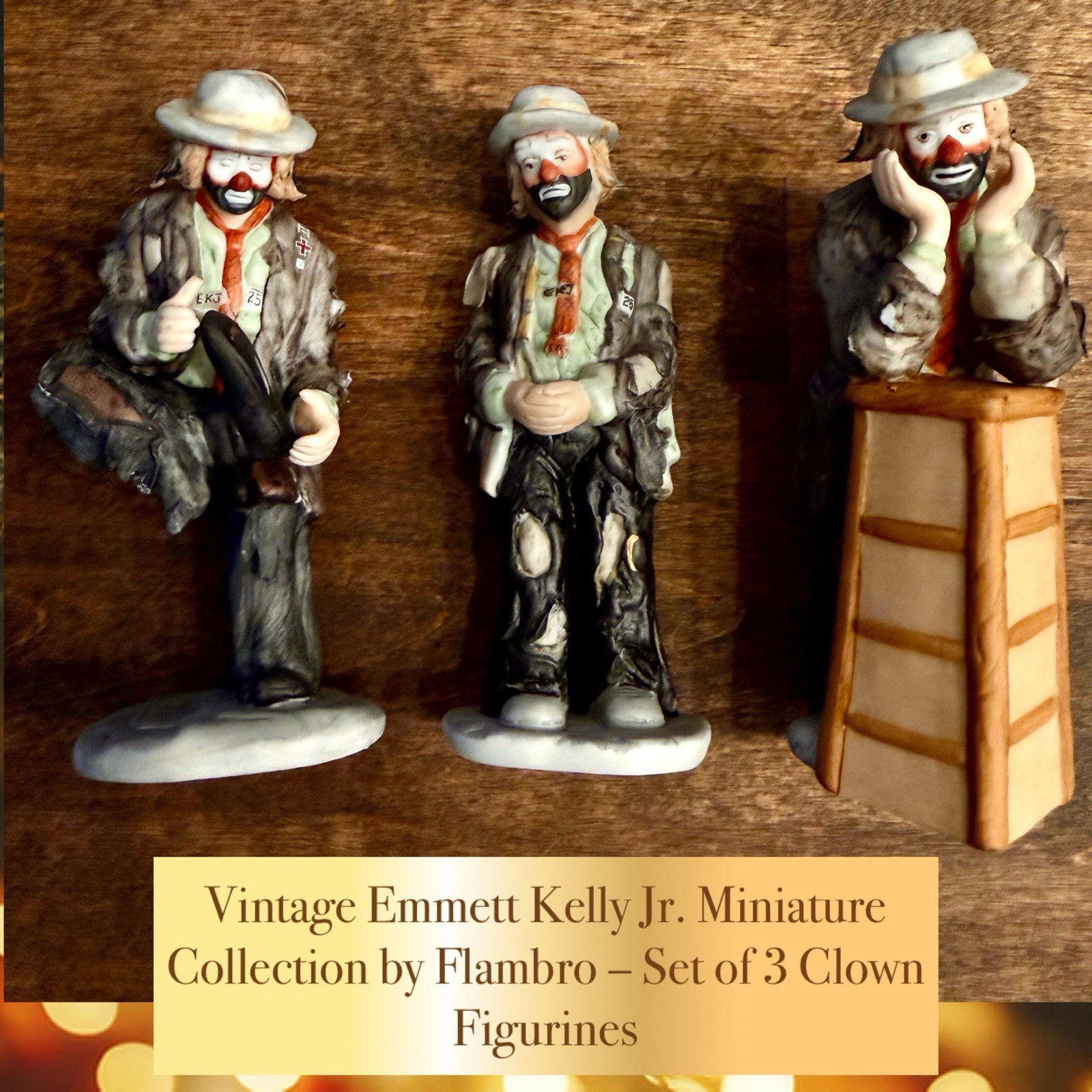 Vintage Emmett Kelly Jr. Miniature Clown Collection by Flambro Set of 3 Vintage Emmett Kelly Jr. Miniature Clown Collection by Flambro Set of 3