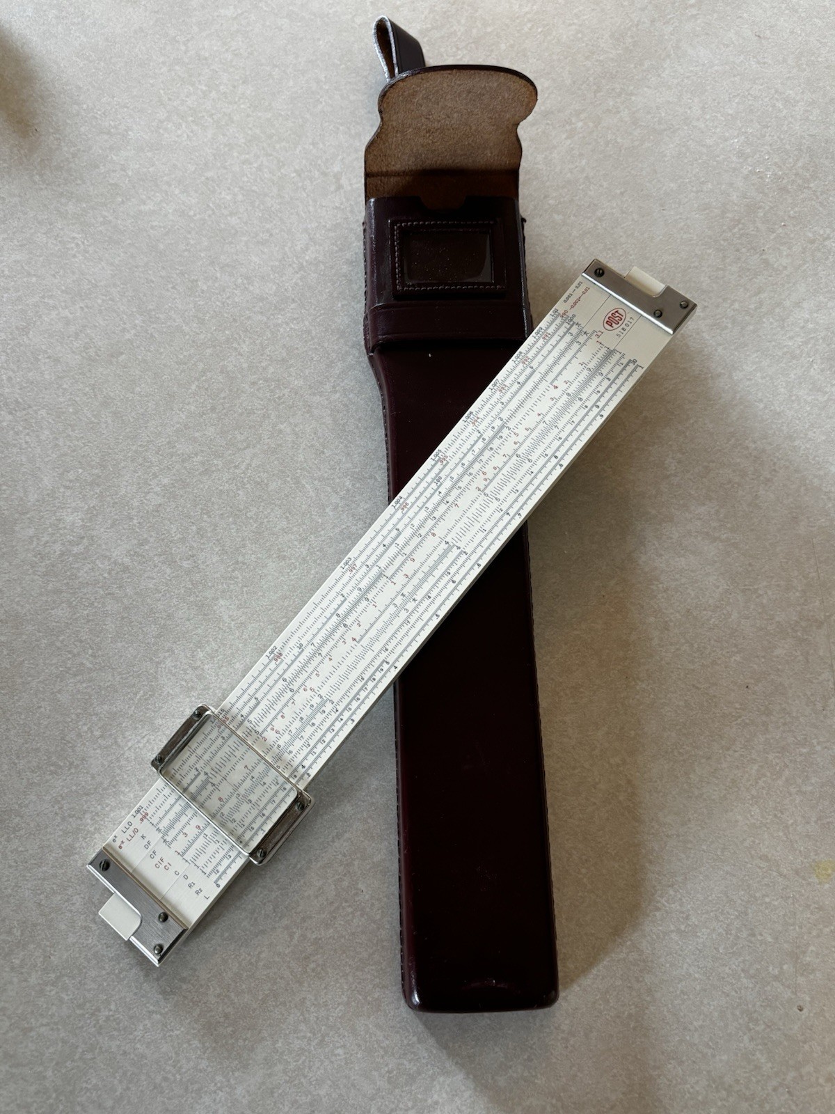 Vintage 1965 Post Versalog 1460 Slide Rule Hemmi Bamboo Japan w/ Leather Case