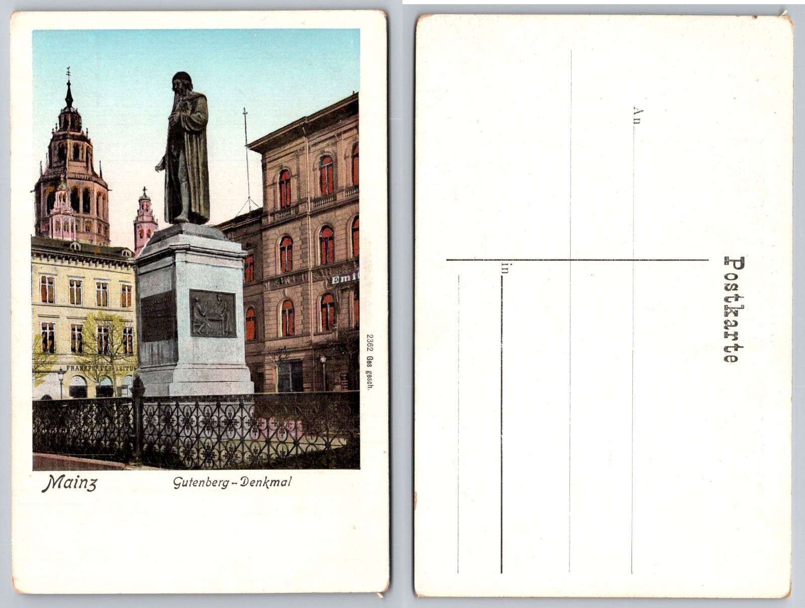 Mainz Germany Gutenberg-Denkmal Postcard Mainz Germany Gutenberg-Denkmal Postcard