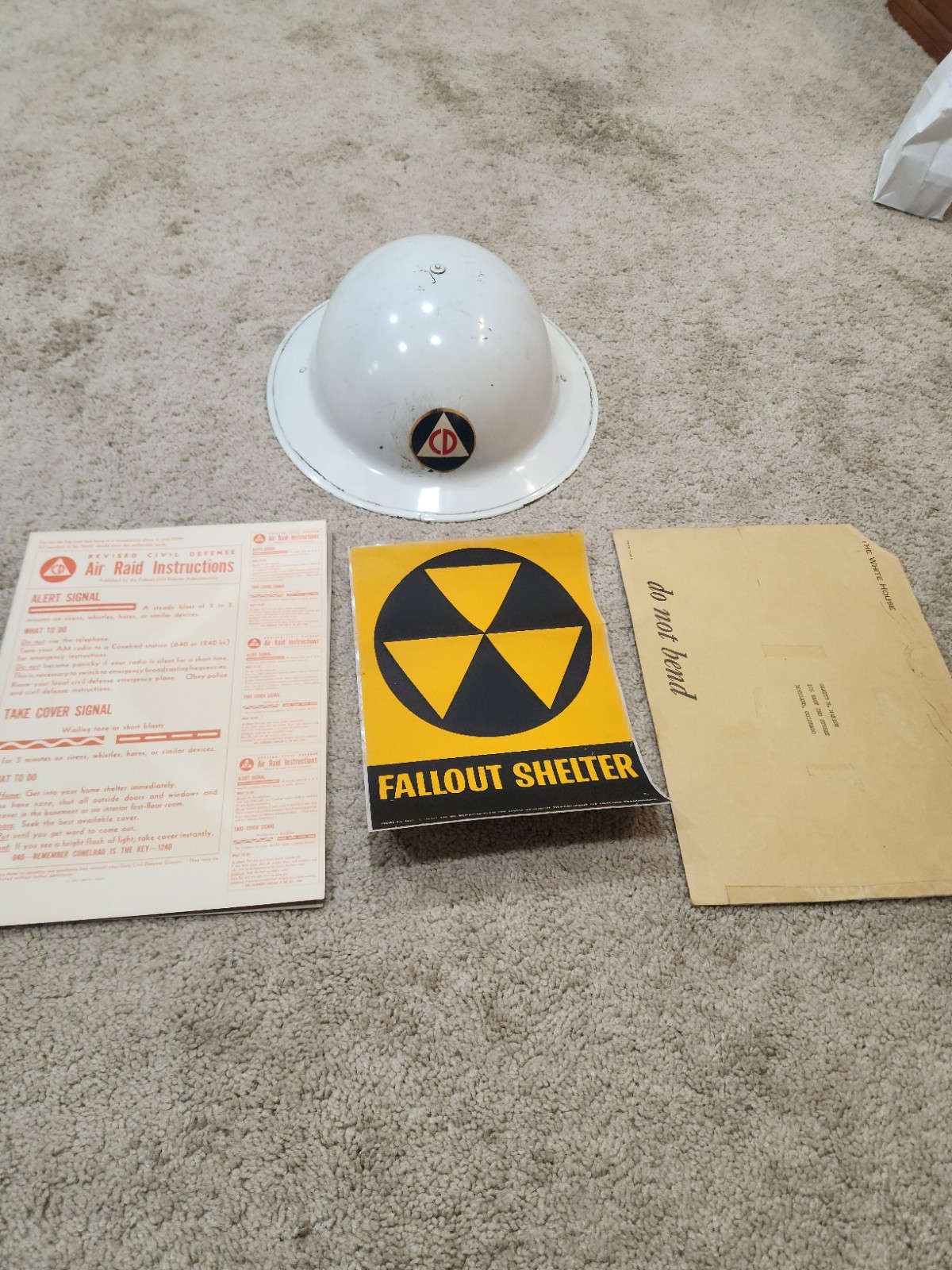 American Civil Defense Helmet W/ Air Raid Instructions RARE American Civil Defense Helmet W/ Air Raid Instructions RARE