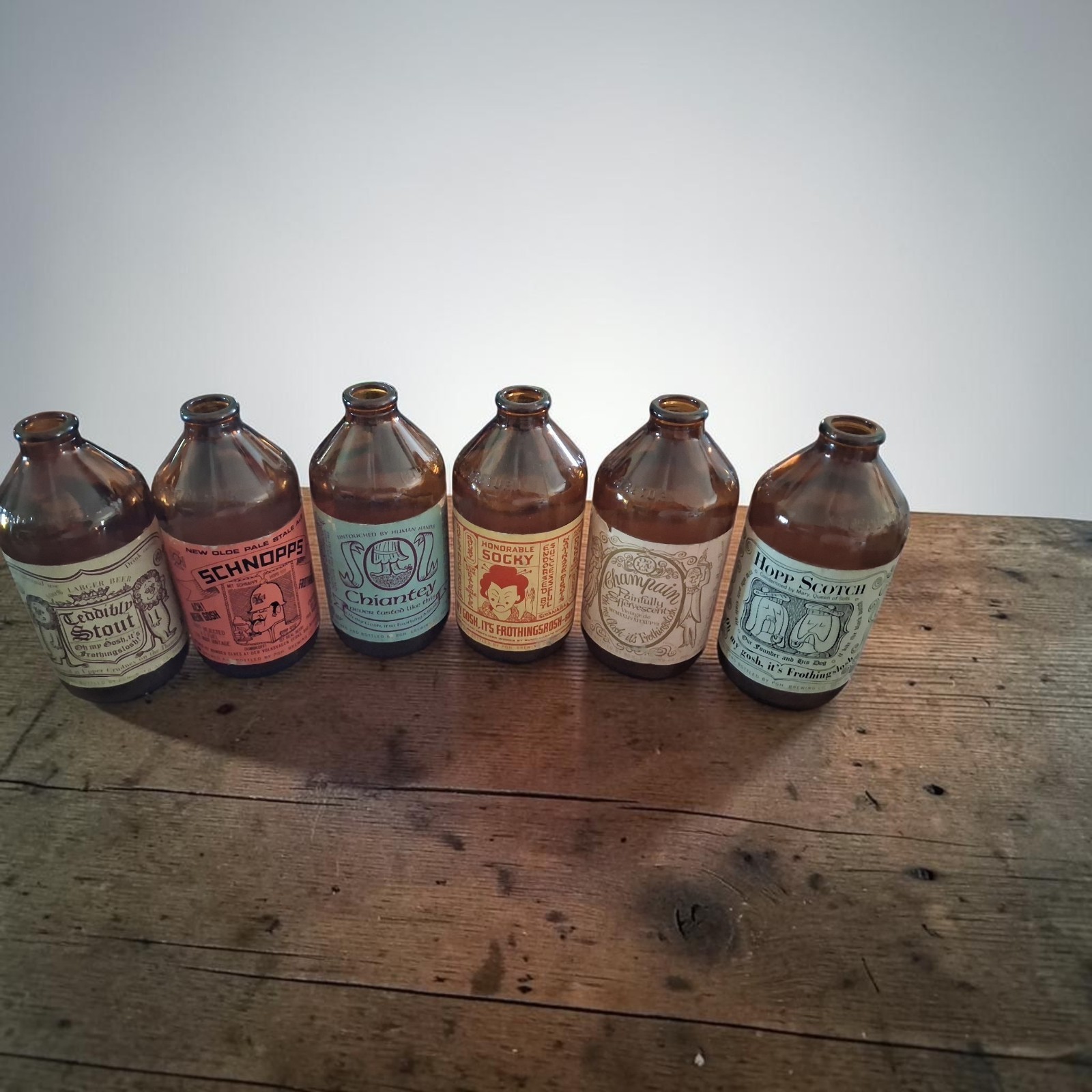 6 Different Vintage Olde Frothingslosh old Beer Bottles (Empty) Collection Look 6 Different Vintage Olde Frothingslosh old Beer Bottles (Empty) Collection Look