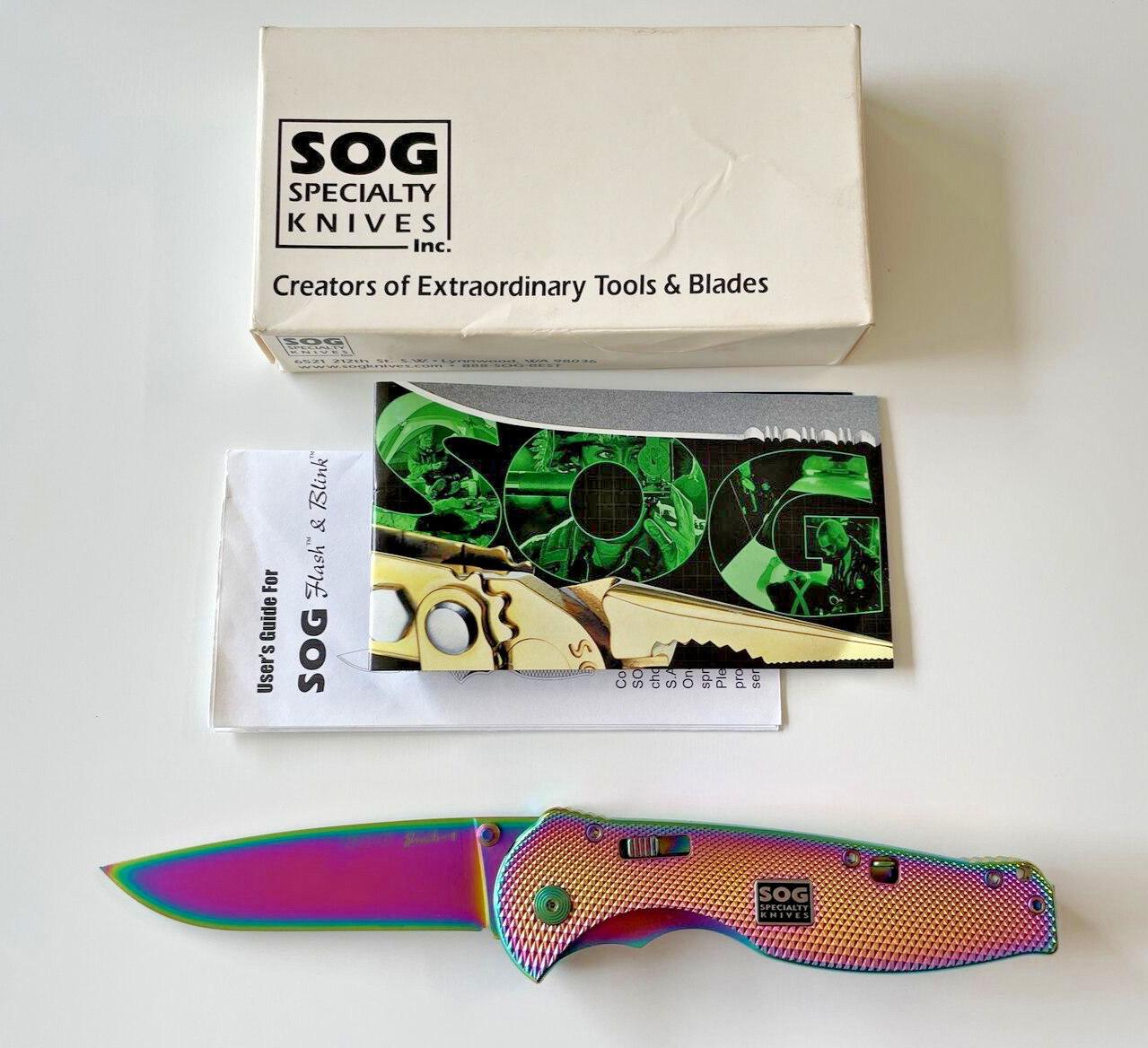 SOG RAFSA-8 Rainbow Flash II First Edition Folding Knife AUS-8 USA 2006