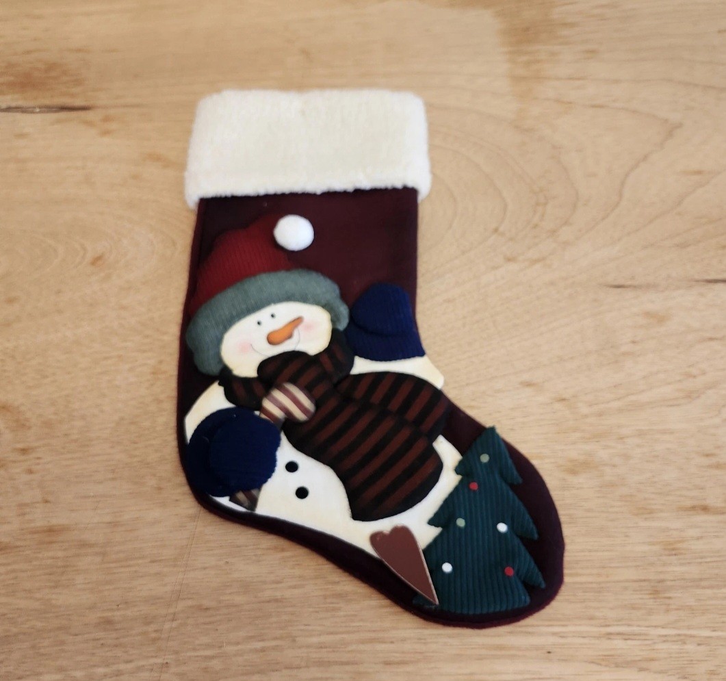 VINTAGE Wool EMBROIDERED SNOWMAN Christmas Stocking 17" SNOWMAN VINTAGE Wool EMBROIDERED SNOWMAN Christmas Stocking 17" SNOWMAN