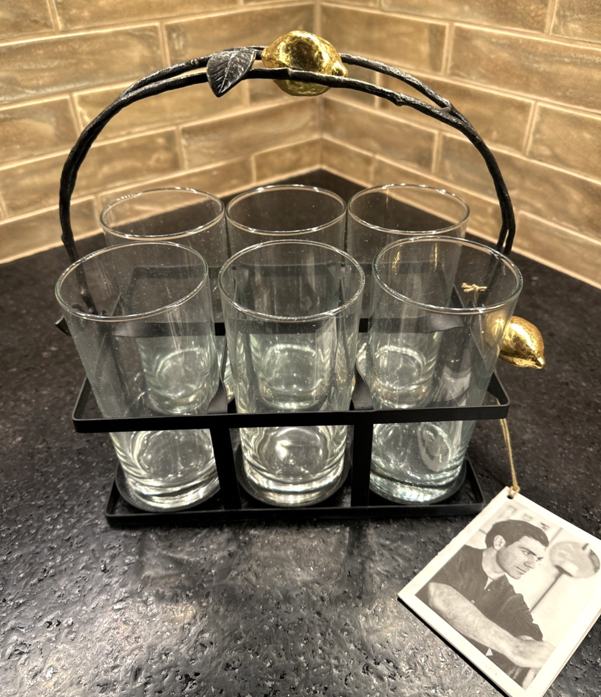 Michael Aram LEMONWOOD DRINK CADDY 6 Glasses NWT Retired