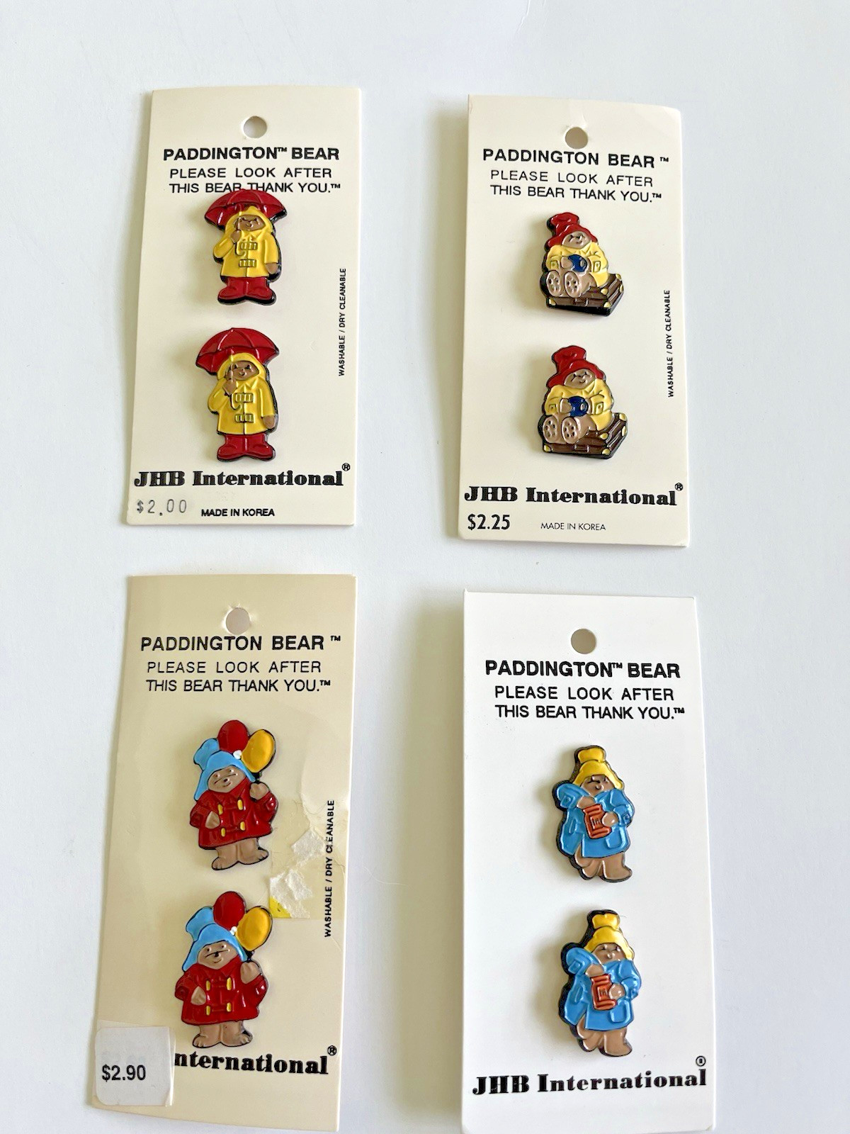 Vintage Paddington Bear Buttons, 8 Buttons on 4 Original Cards Vintage Paddington Bear Buttons, 8 Buttons on 4 Original Cards