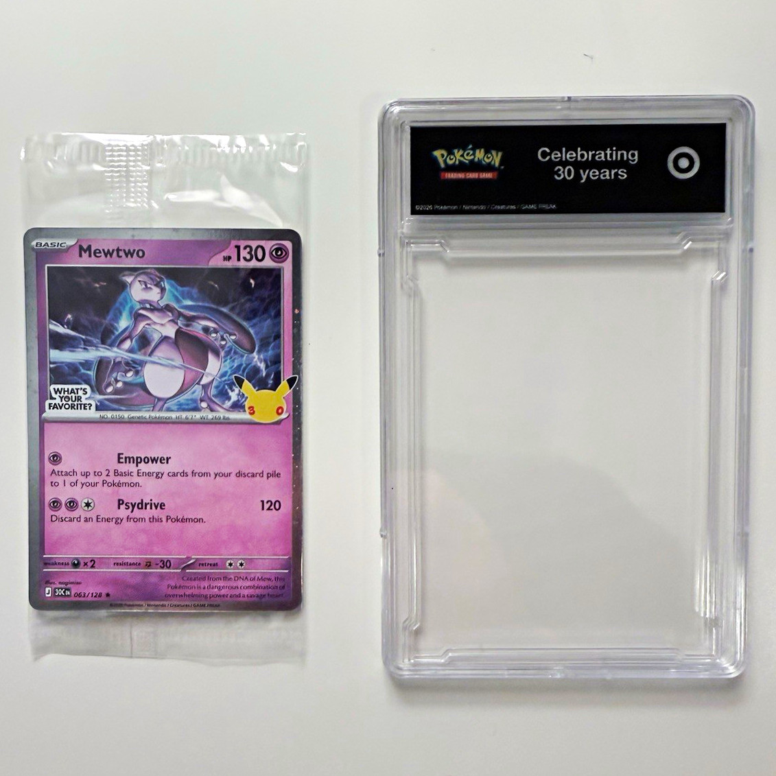 Pokemon Mewtwo 063/128 Target Exclusive 30th Anniversary Sealed Promo + Case