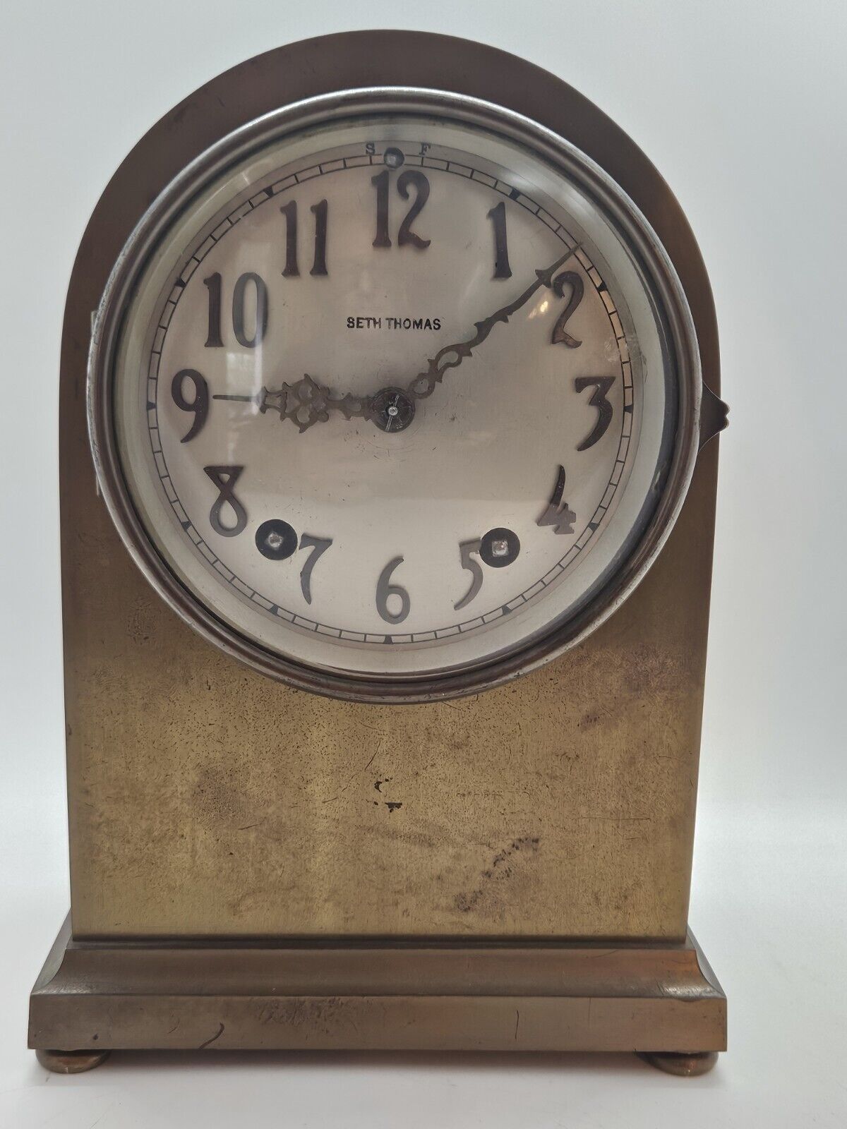 1920's SETH THOMAS Brass Dome Top Tombstone 8 Day 'Time & Strike' Mantel Clock