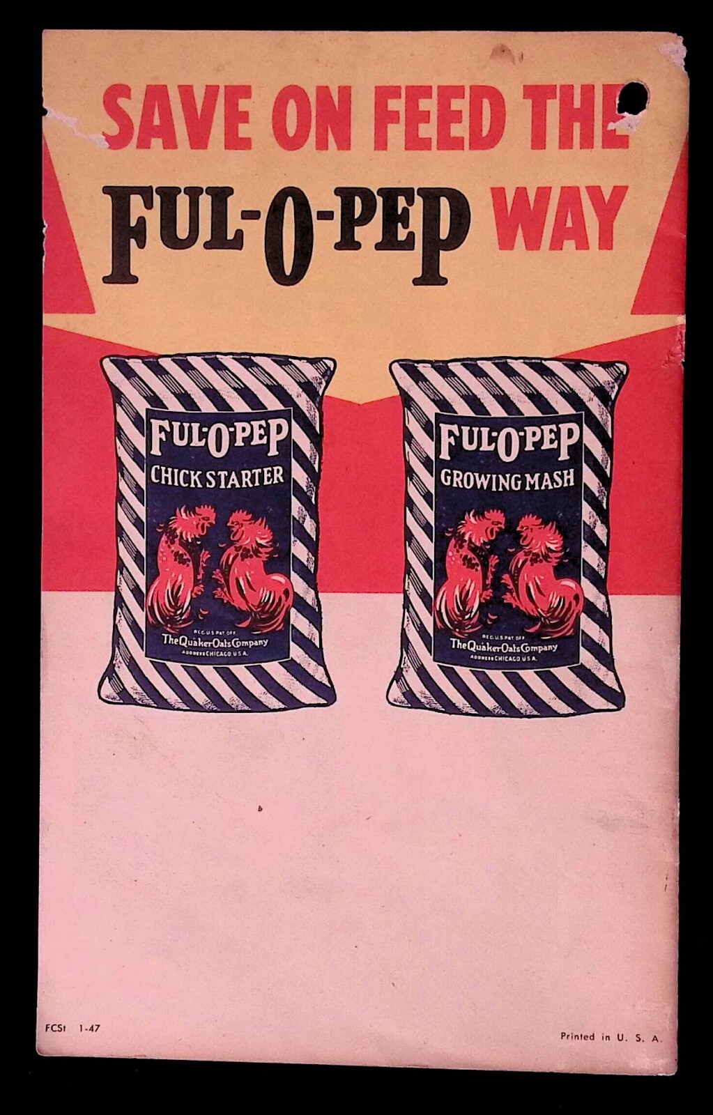 1947 Quaker Oats Sales Pamphlet Ful-O-Pep Ad Farm Animals - 5.25" x 8.25" - B13