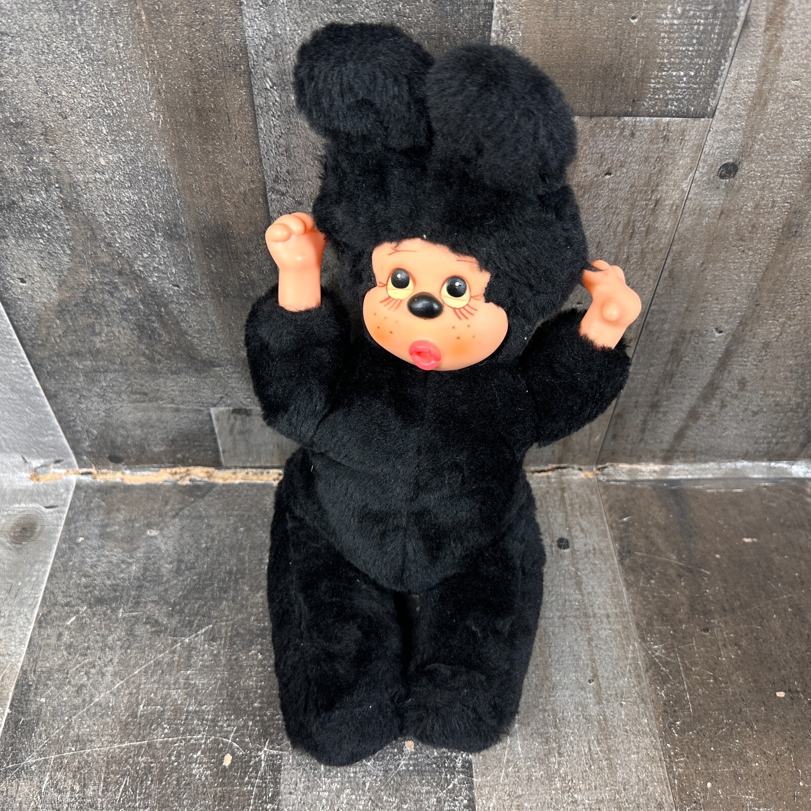Vtg  Black  Rubber Face Doll Plush Thumb Sucker Monchhichi Style Bear Cat