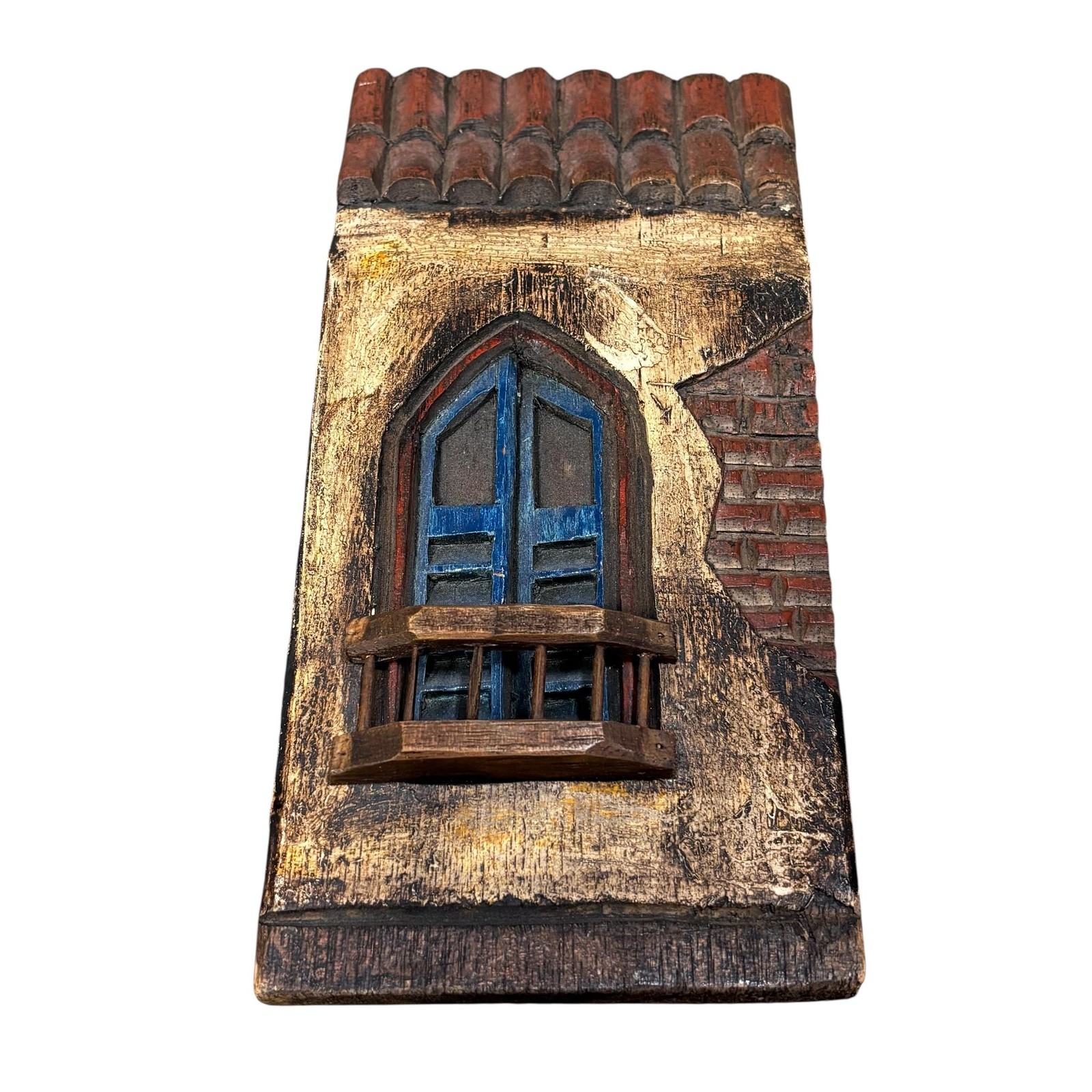 Vintage B Farias Handcrafted Wooden 3D Wall Folk Art Brazil Window Decor