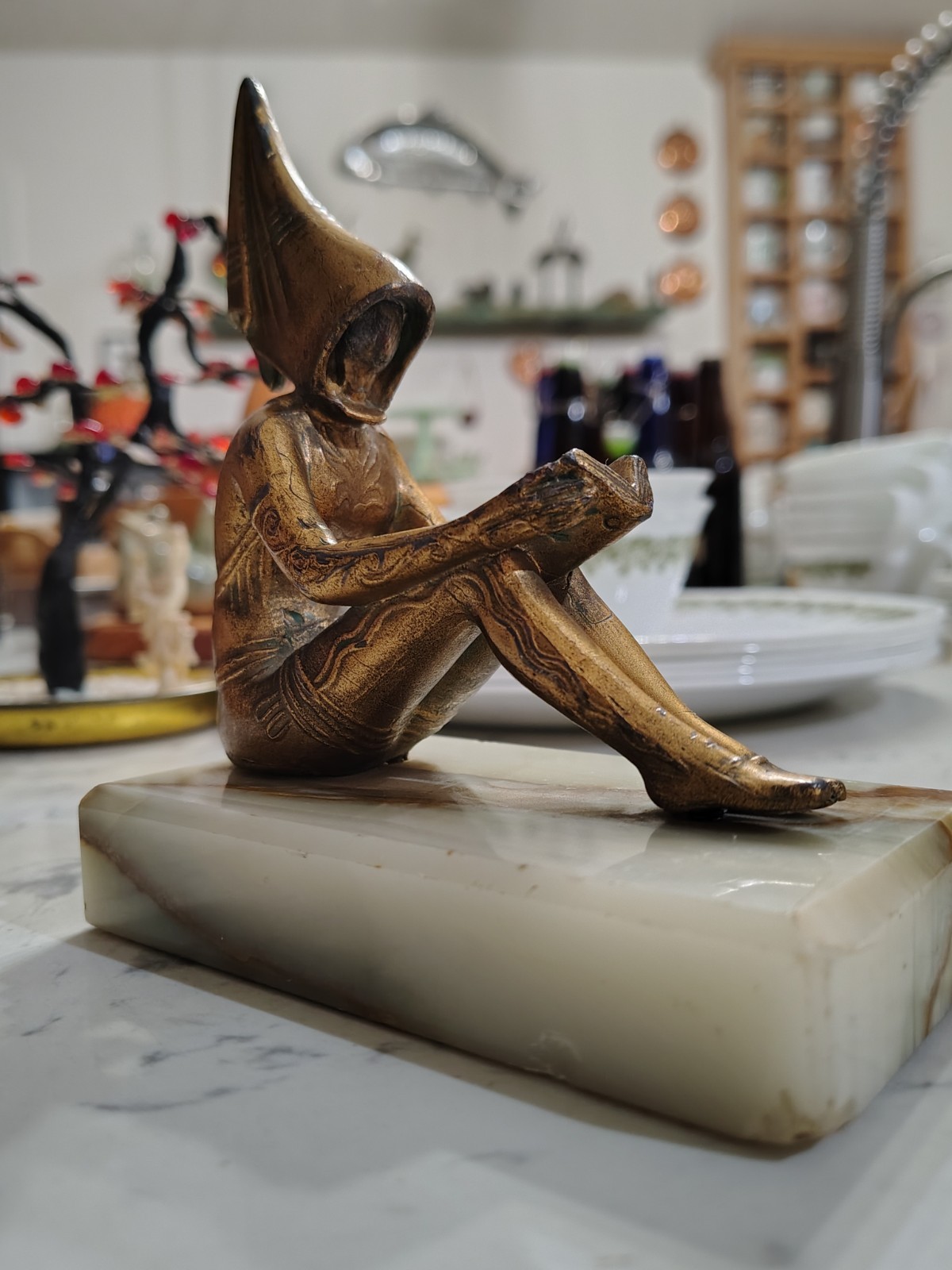 Antique "Pixie Girl Reading" bookends, by Gerdaga, cast by J.B. Hirsch. c. 1920s Antique "Pixie Girl Reading" bookends, by Gerdaga, cast by J.B. Hirsch. c. 1920s