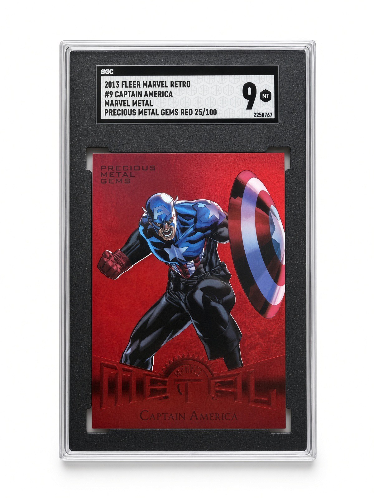 2013 Marvel Fleer Retro RED Precious Metal Gems PMG Captain America/100 #9 SGC 9
