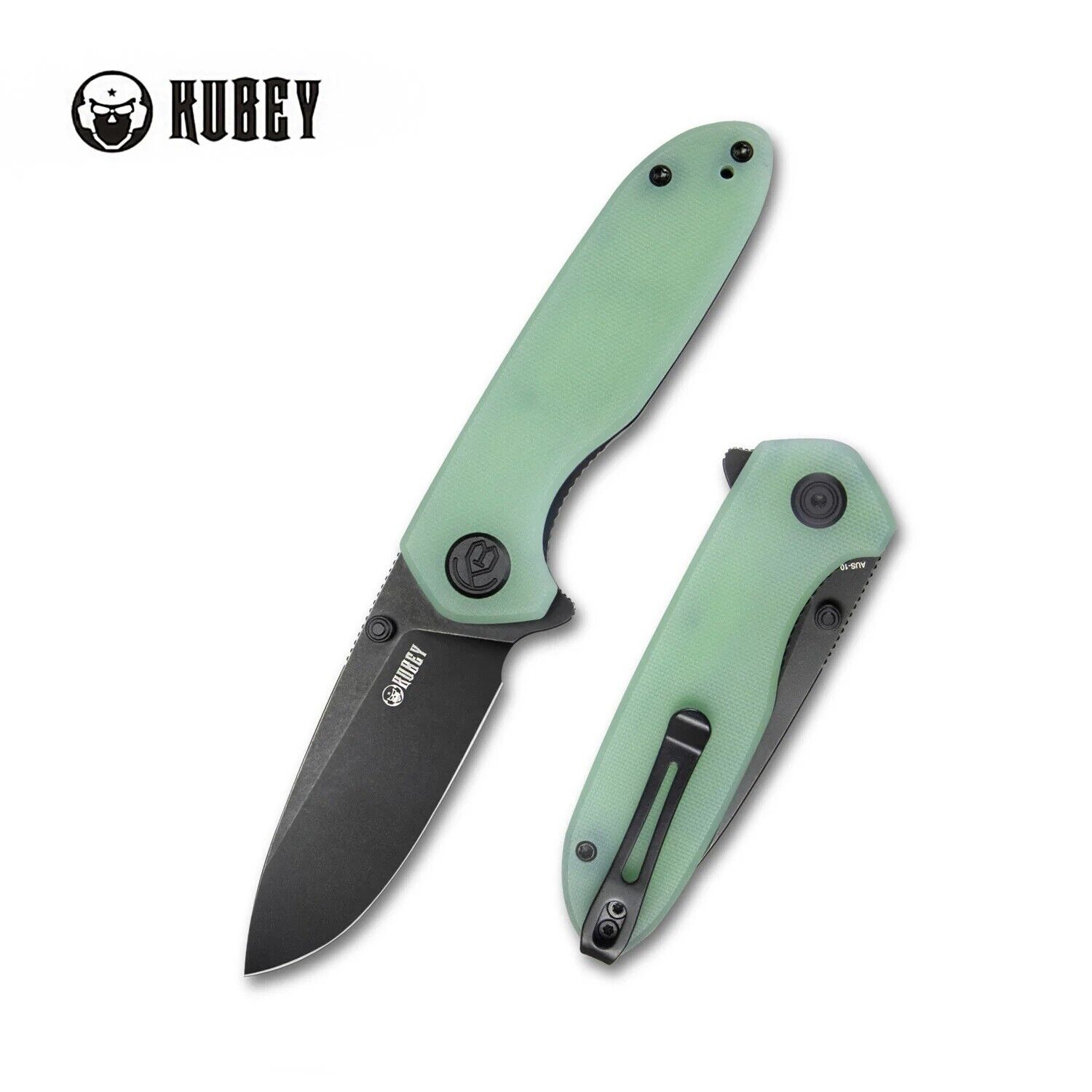 Kubey Belus Folding Knife Jade G10 Handle AUS-10 Plain Edge Blackwash KU342B