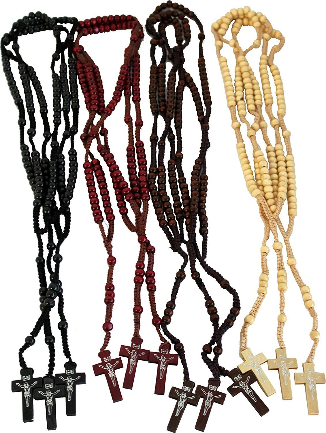 12 x Wholesale Bulk Wooden Rosary Necklace for Baptism, Wedding, Memorial Gift