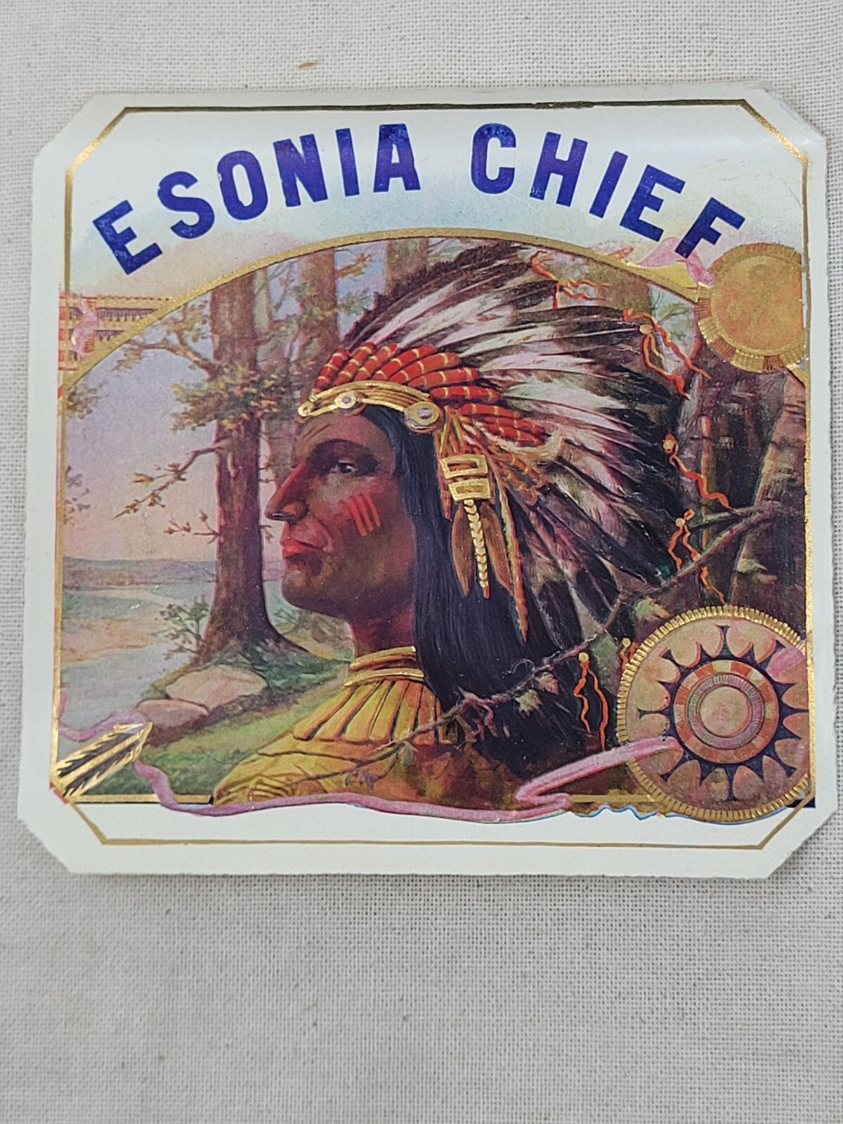 Indian Chief Cigar Label c1910 - 4 x 4 in -- Esonia Chief Genuine Original Indian Chief Cigar Label c1910 - 4 x 4 in -- Esonia Chief Genuine Original