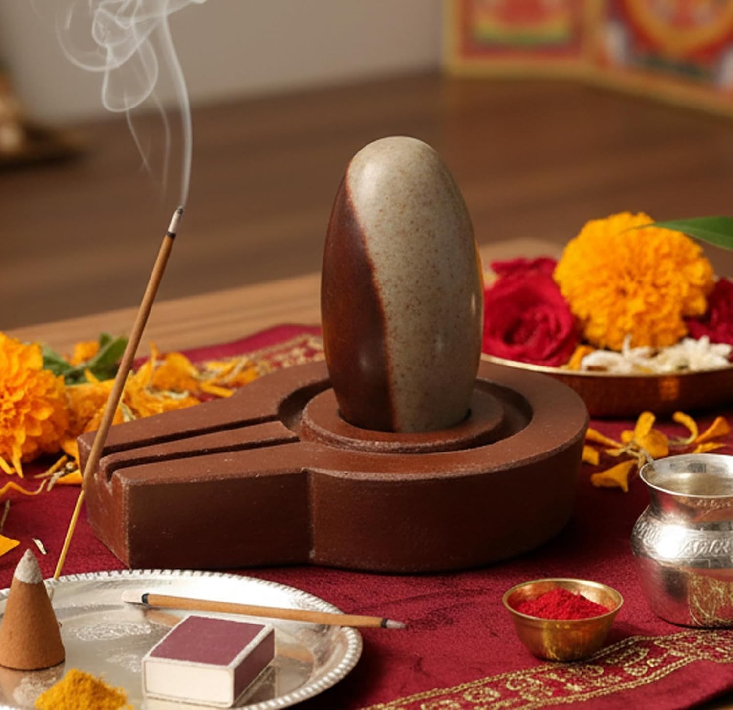Narmadeshwar Shivling Shiva Lingam Narmada Stone Jaladhari/ Brown - 4.25" Inches Narmadeshwar Shivling Shiva Lingam Narmada Stone Jaladhari/ Brown - 4.25" Inches