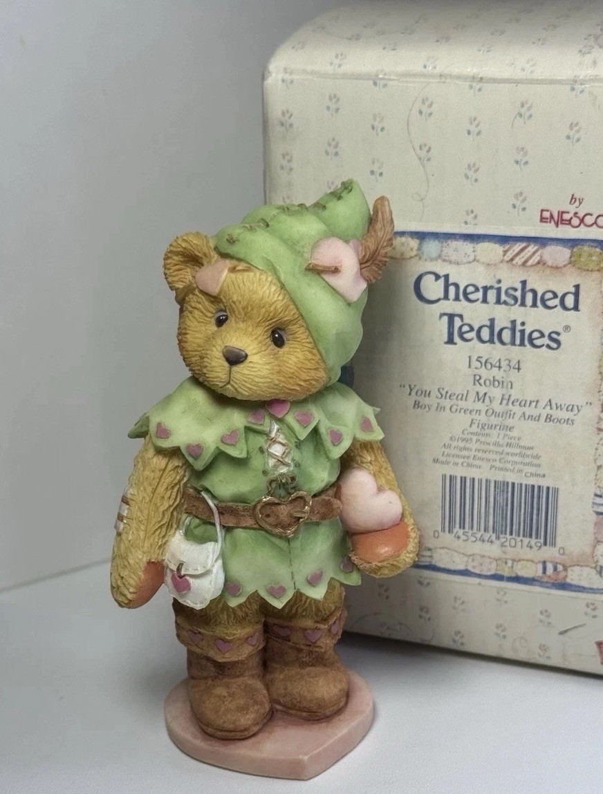 Vintage 1995 Enesco Cherished Teddies Robin 156434 You Steal My Heart Away