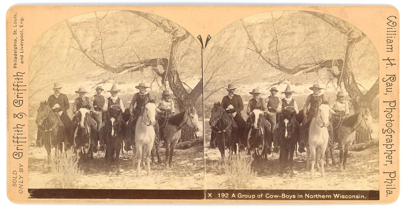 WISCONSIN STEREOVIEW - Group of Cowboys on Horseback - Griffith 1890s WISCONSIN STEREOVIEW - Group of Cowboys on Horseback - Griffith 1890s