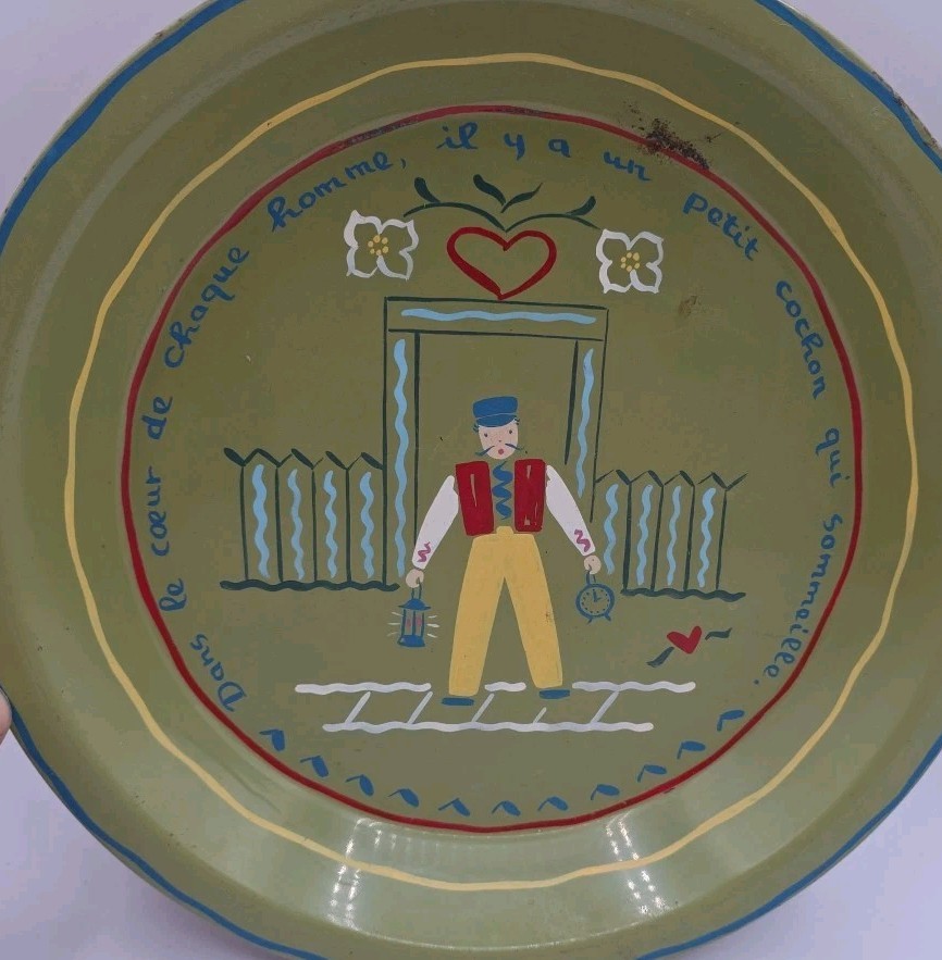 Alexander Of California Charles Monselet Inspired French Folk Art Pie Pan 1940s Alexander Of California Charles Monselet Inspired French Folk Art Pie Pan 1940s