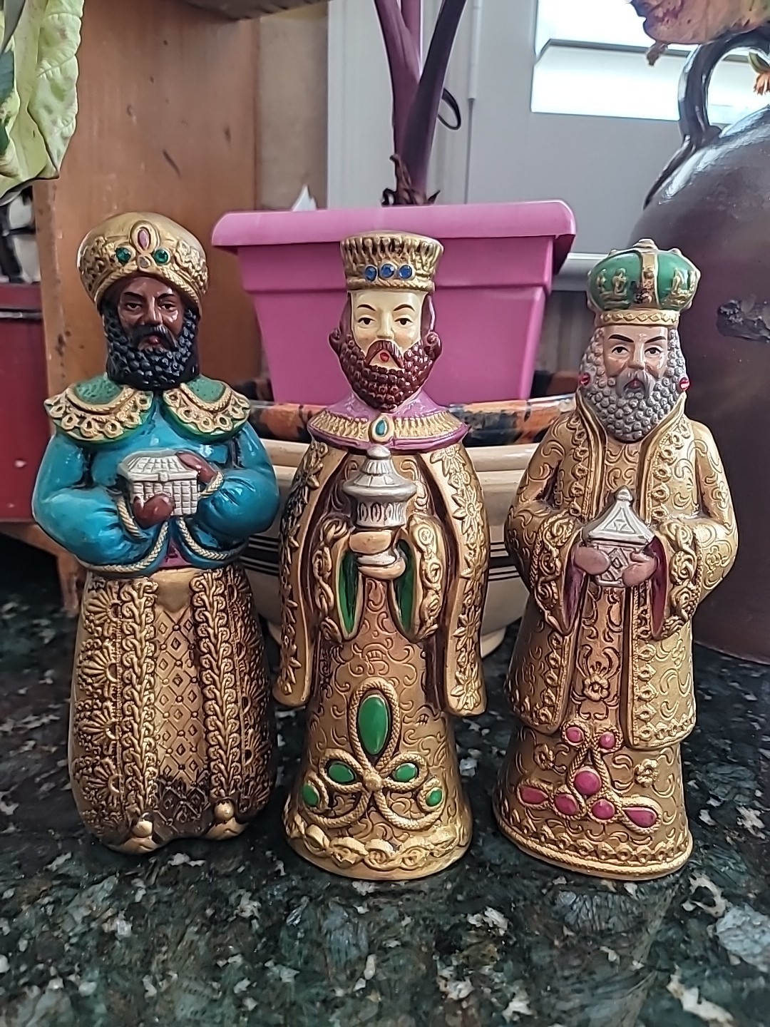 Christmas Wise Men Figures Composition Glass Jewels 1960s Japan LARGE 10 1/3" Christmas Wise Men Figures Composition Glass Jewels 1960s Japan LARGE 10 1/3"