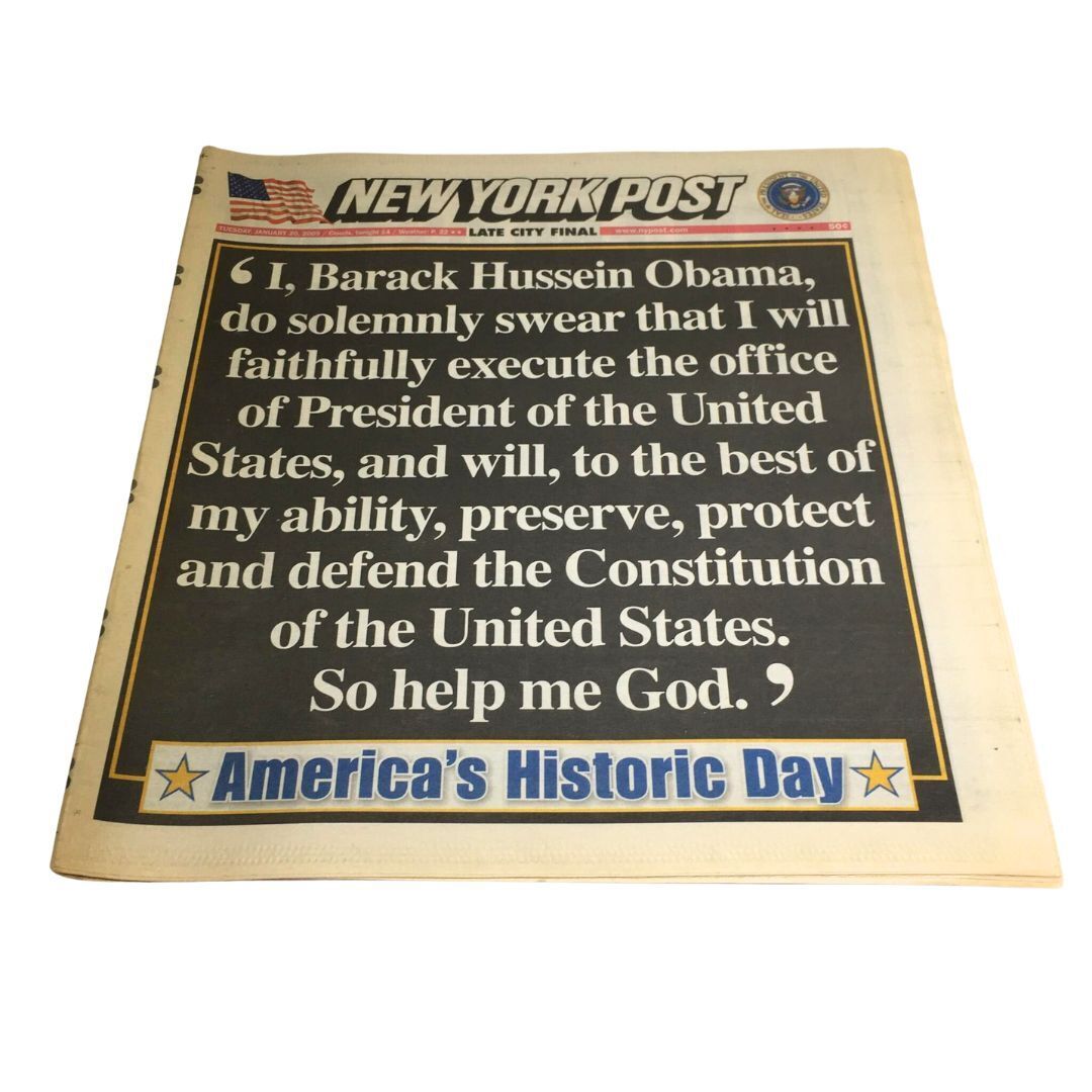 New York Post: Jan 20 2009, Barack Hussein Obama Pledge, America's Historic Day