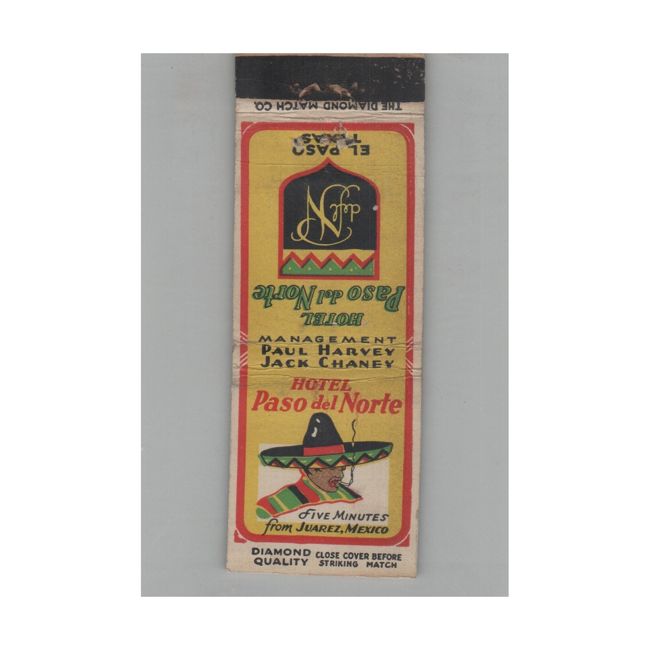 1920s-1930s Diamond Quality Matchbook Cover Hotel Paso Del Norte El Paso TX 1920s-1930s Diamond Quality Matchbook Cover Hotel Paso Del Norte El Paso TX
