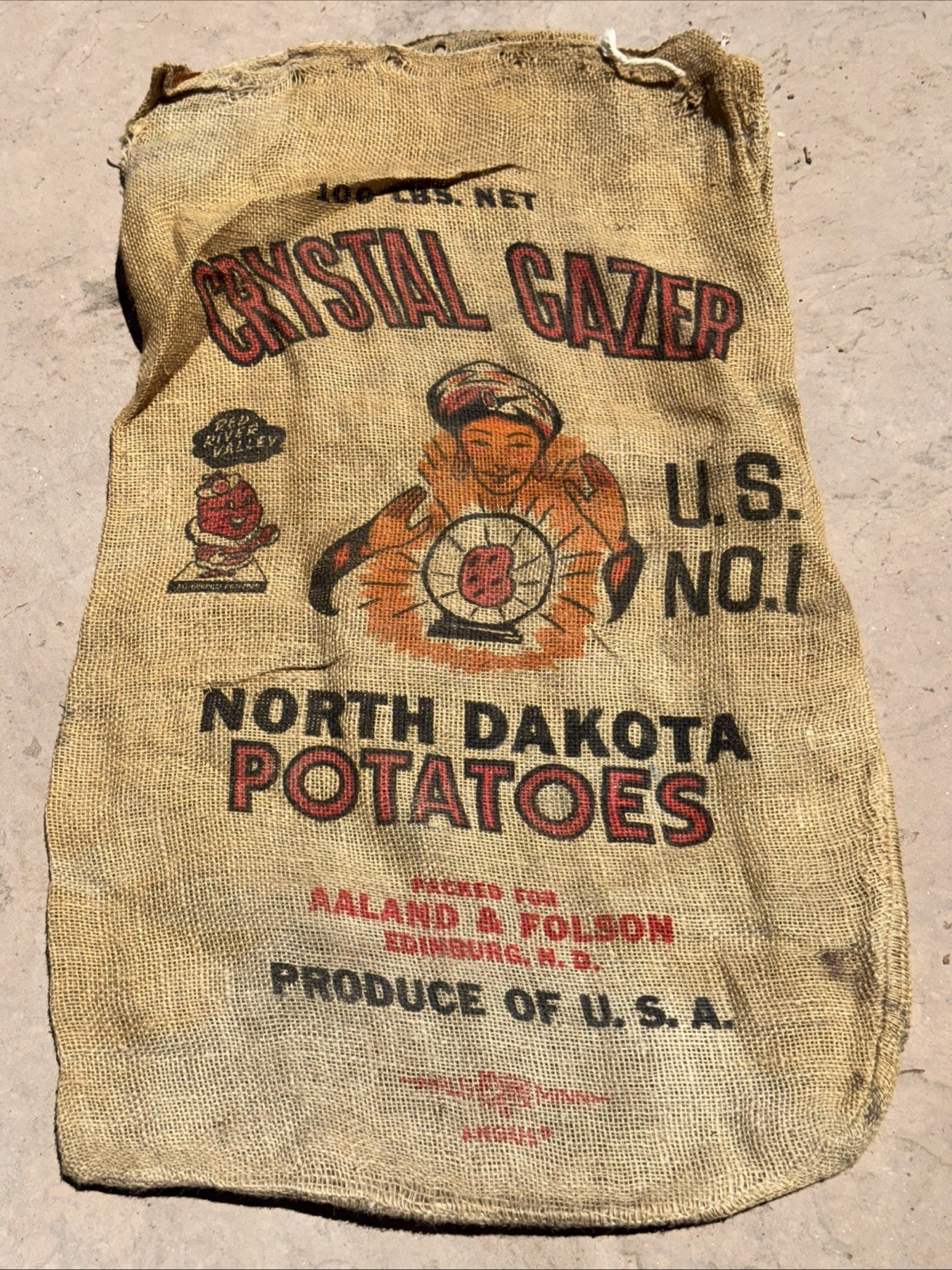 VTG Crystal Gazer North Dakota Potato Burlap Bag 100 lb Gunny Sack Rare Antique VTG Crystal Gazer North Dakota Potato Burlap Bag 100 lb Gunny Sack Rare Antique