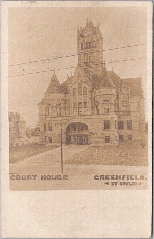c1900s GREENFIELD, Indiana RPPC Postcard HANCOCK COUNTY COURT HOUSE Cuyler Photo