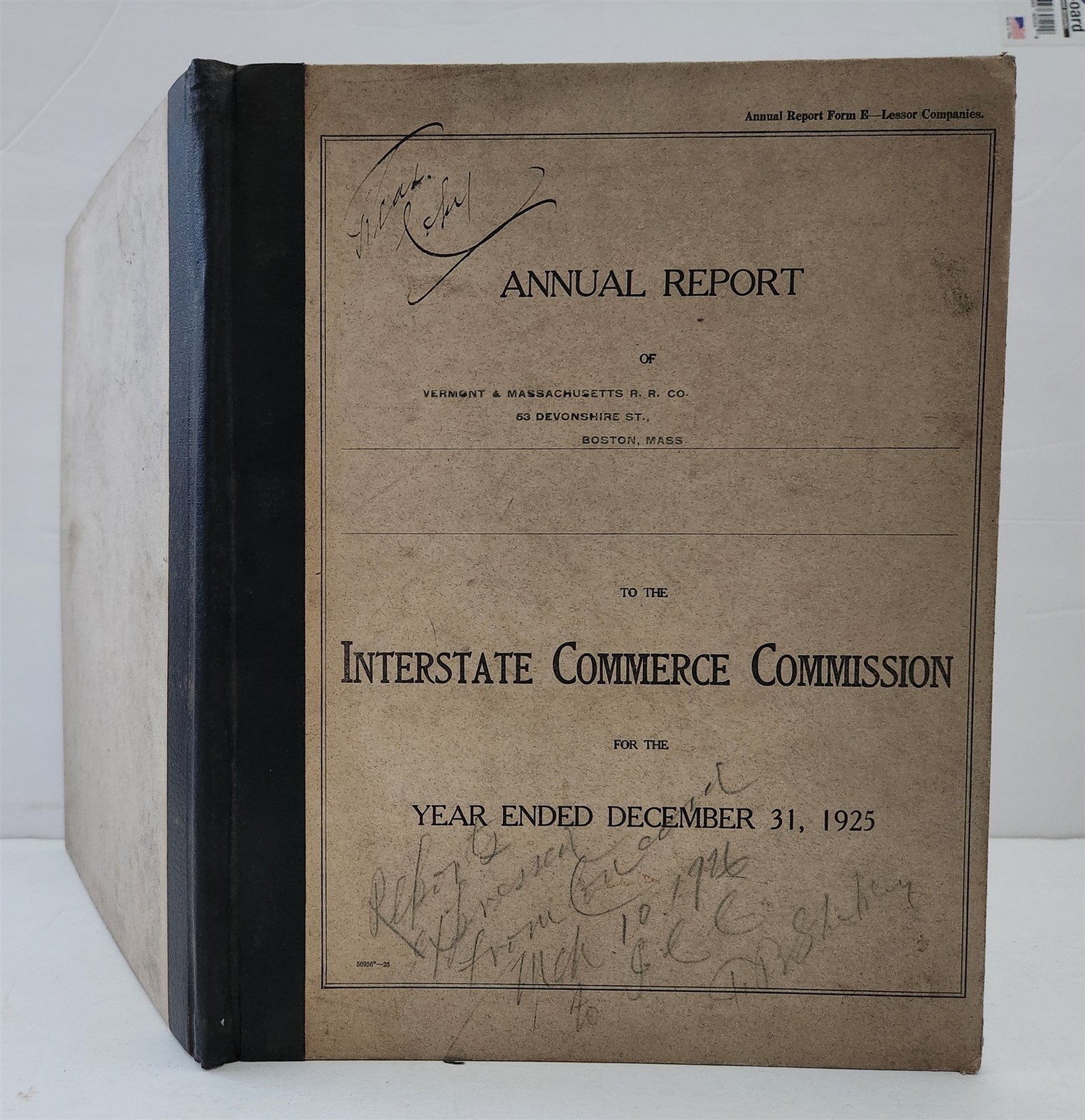 1925 antique VERMONT and MASSACHUSETTS RAILROAD COMPANY ledger ANNUAL REPORT 1925 antique VERMONT and MASSACHUSETTS RAILROAD COMPANY ledger ANNUAL REPORT