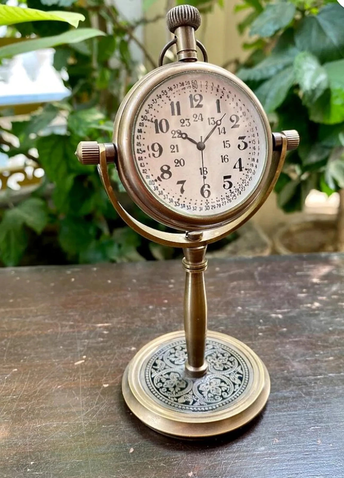 Antique Brass Clock- Vintage Brass Desk Clock, Art Deco Clock Gift For Him/Her