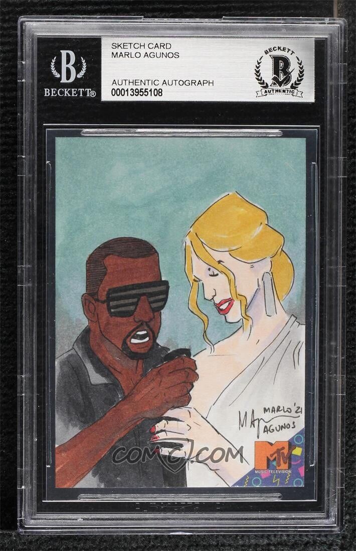 Rare MTV VMA Kanye West Taylor Swift Yeezy Original Art Sketch Card 1/1 BAS