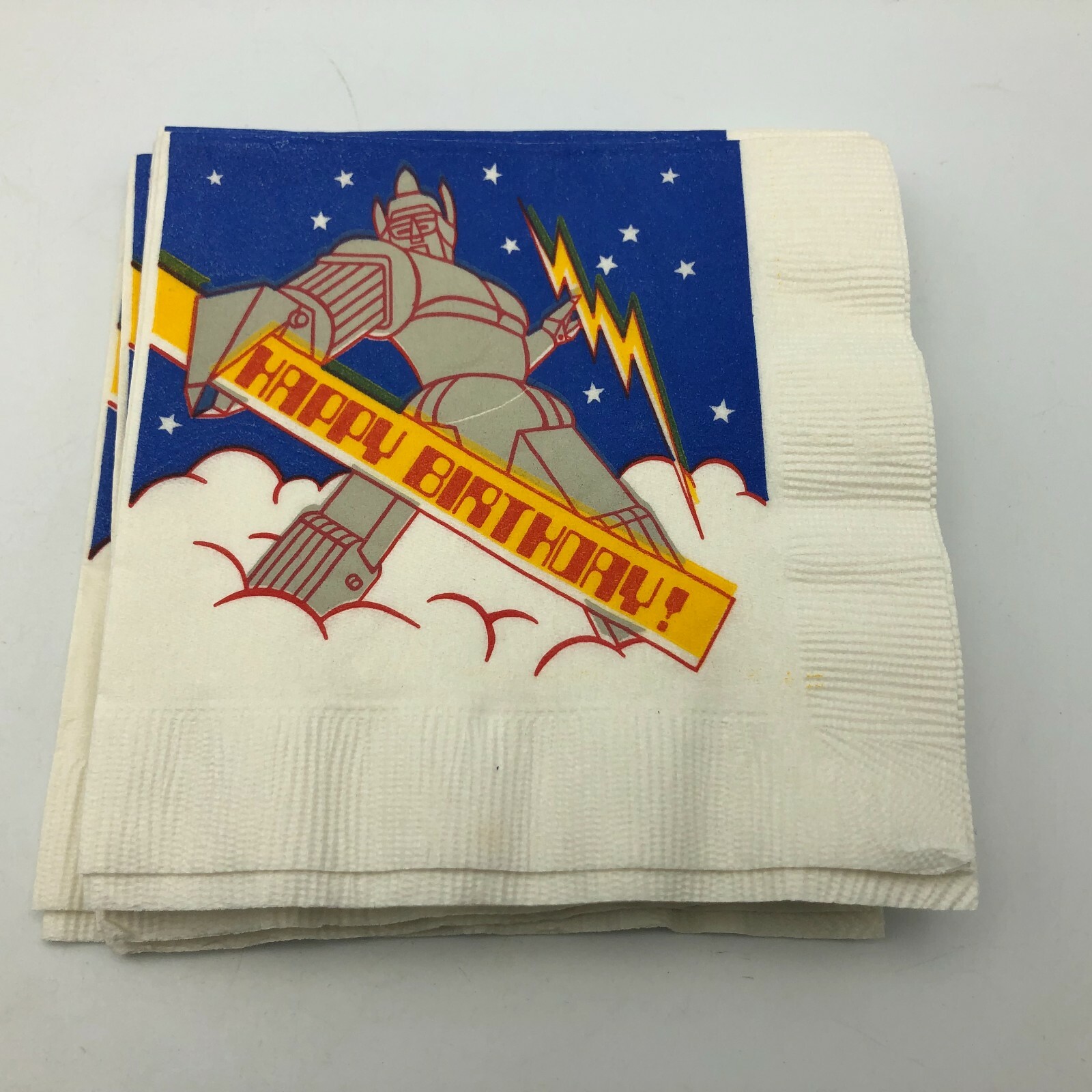 Napkins Robot Lightning Bolt HAPPY BIRTHDAY 5" Napkins Awesome Vintage Lot Of 12 Napkins Robot Lightning Bolt HAPPY BIRTHDAY 5" Napkins Awesome Vintage Lot Of 12
