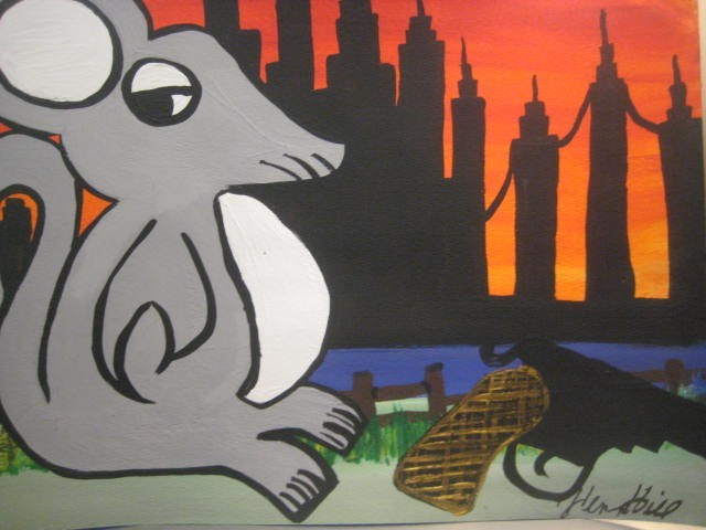 HENRY HILL PAINTING GOODFELLA GANGSTER RAT WITH GUN IN THE CITY