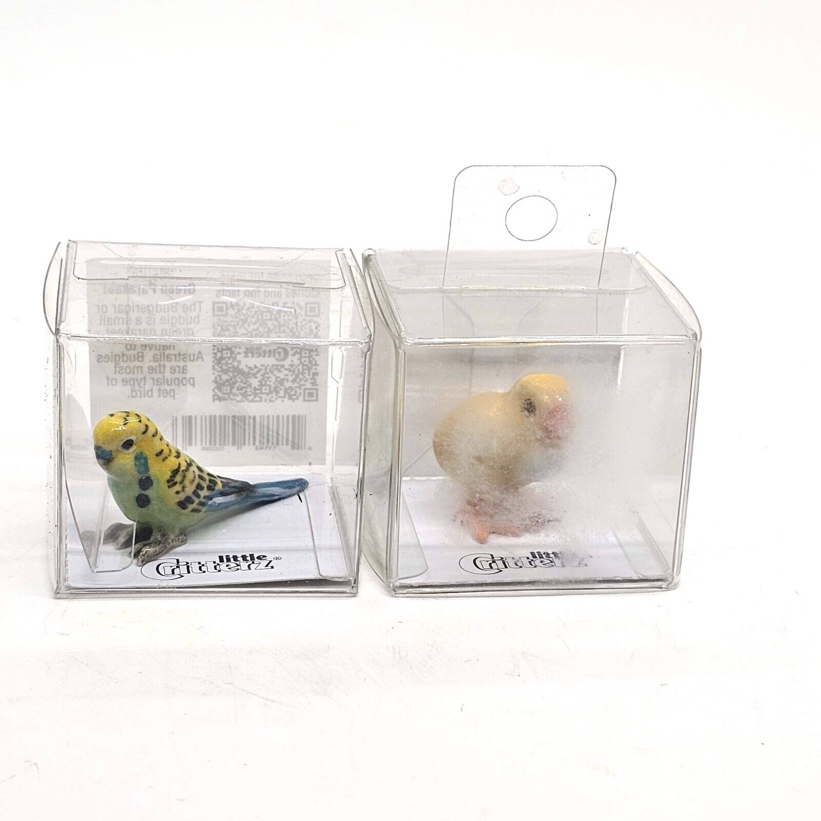 Two Little Critterz Miniature Porcelain Figurines Baby Chick Green Parakeet