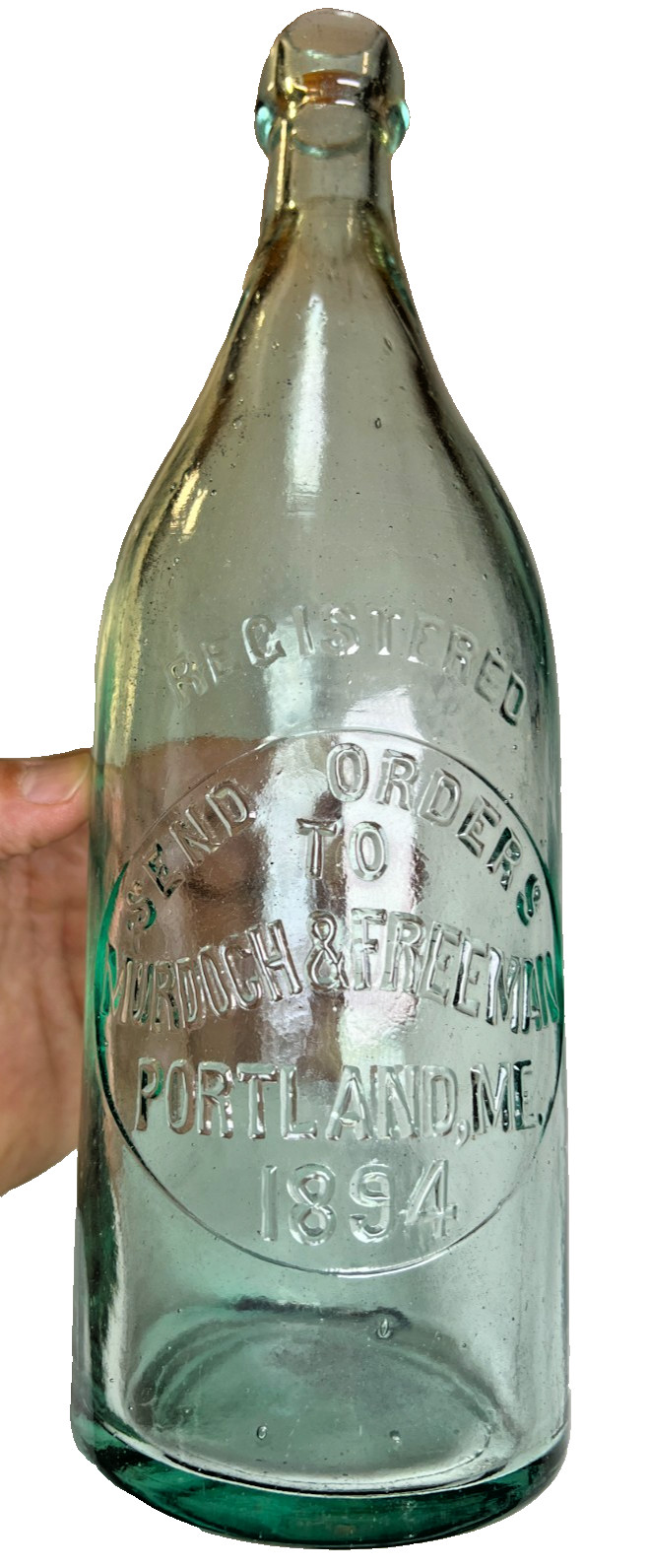 Antique 1894 Murdoch & Freeman Portland Maine Blob Top Blobtop Quart Bottle