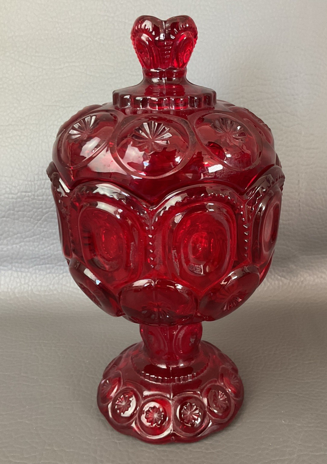 Vintage MCM LE Smith Amberina Red Moon & Stars 8" Lidded Candy Dish Vintage MCM LE Smith Amberina Red Moon & Stars 8" Lidded Candy Dish