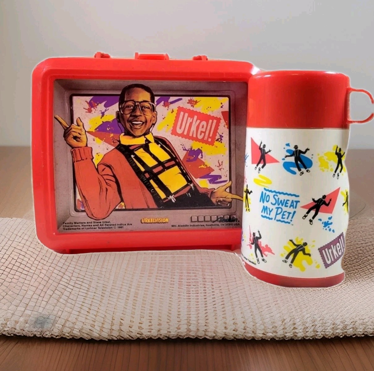 VTG 1991 STEVE URKEL (Family Matters) Complete Lunchbox & Thermos Set, Preowned VTG 1991 STEVE URKEL (Family Matters) Complete Lunchbox & Thermos Set, Preowned