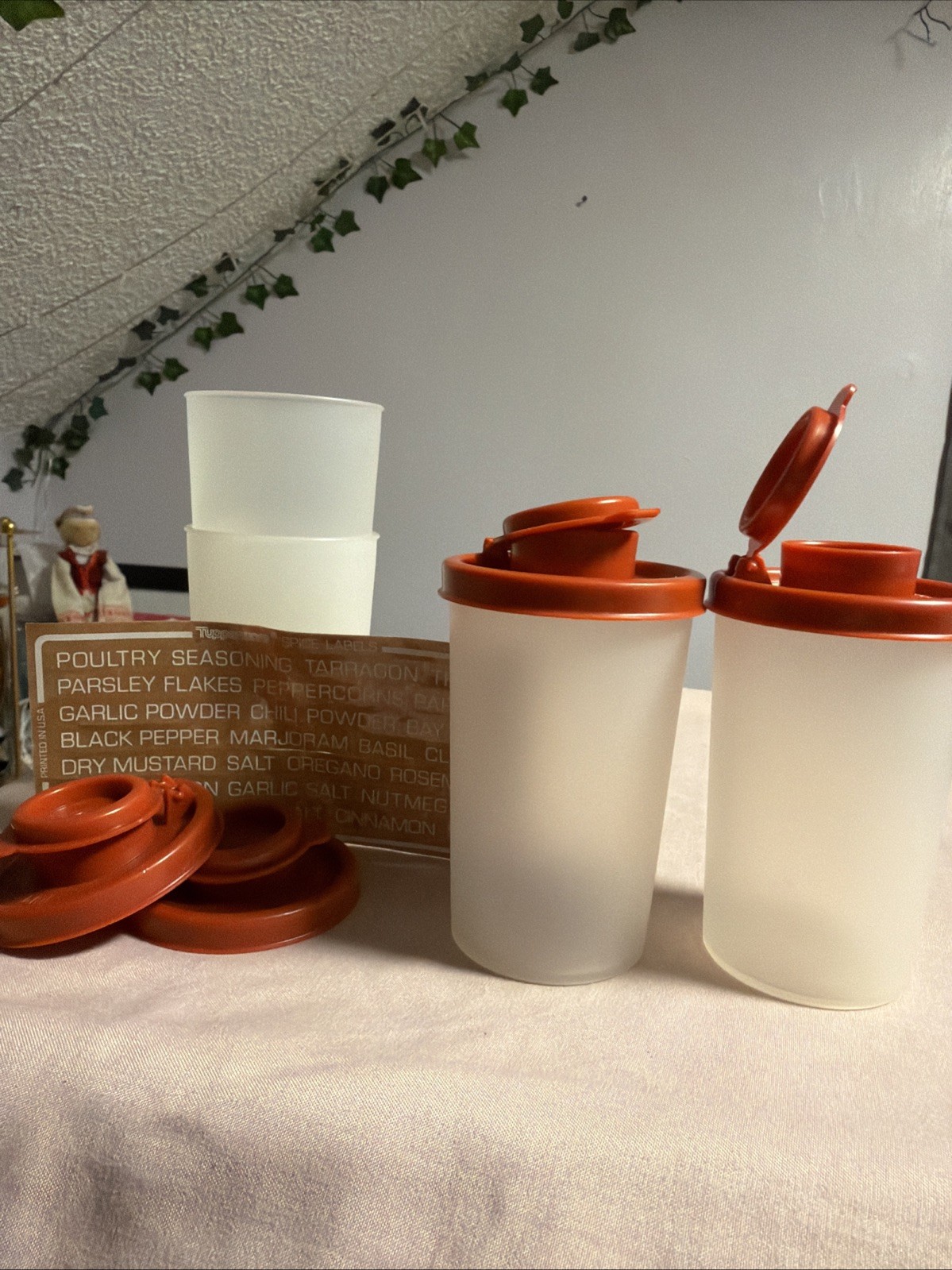 VTG Tupperware 102 S&P Spice Shakers Set of 4 Includes Lids And Stickers NEW VTG Tupperware 102 S&P Spice Shakers Set of 4 Includes Lids And Stickers NEW