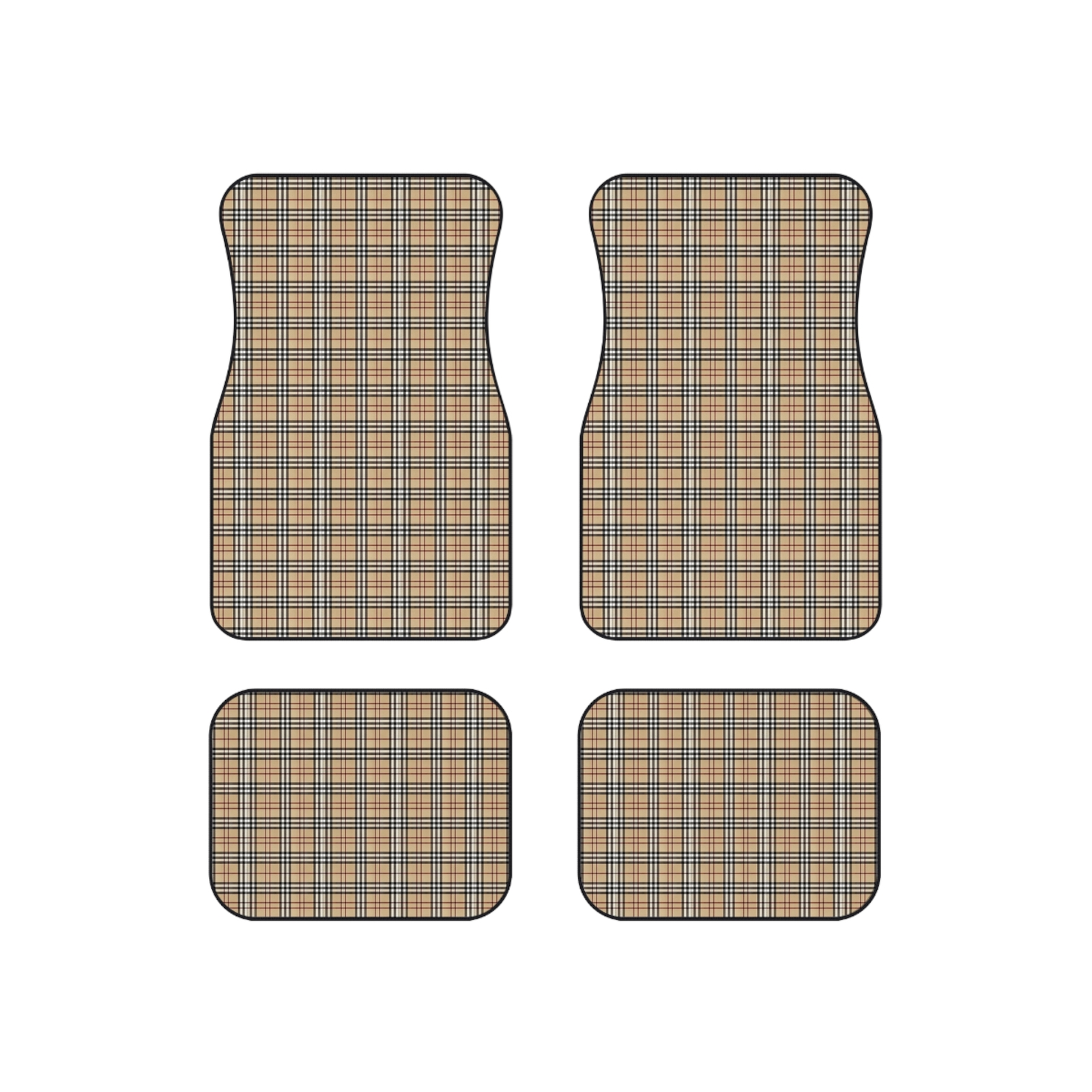 Stylish Beige Plaid Car Mats Set - Perfect for Car Enthusiasts, Gifts For Her Stylish Beige Plaid Car Mats Set - Perfect for Car Enthusiasts, Gifts For Her