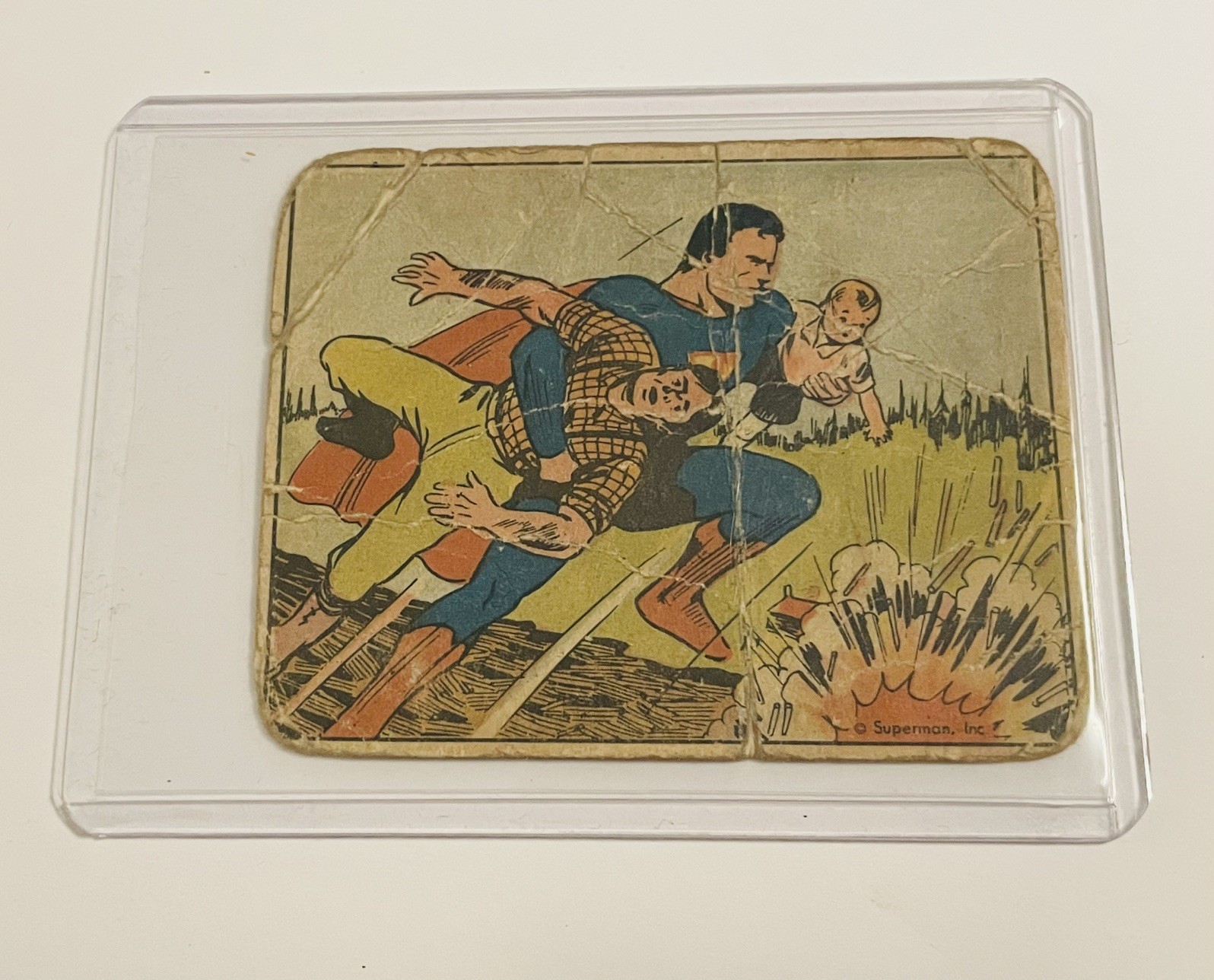 1940 Superman Gum Trading Card #26 "Log Jam Peril" Vtg Golden Age 