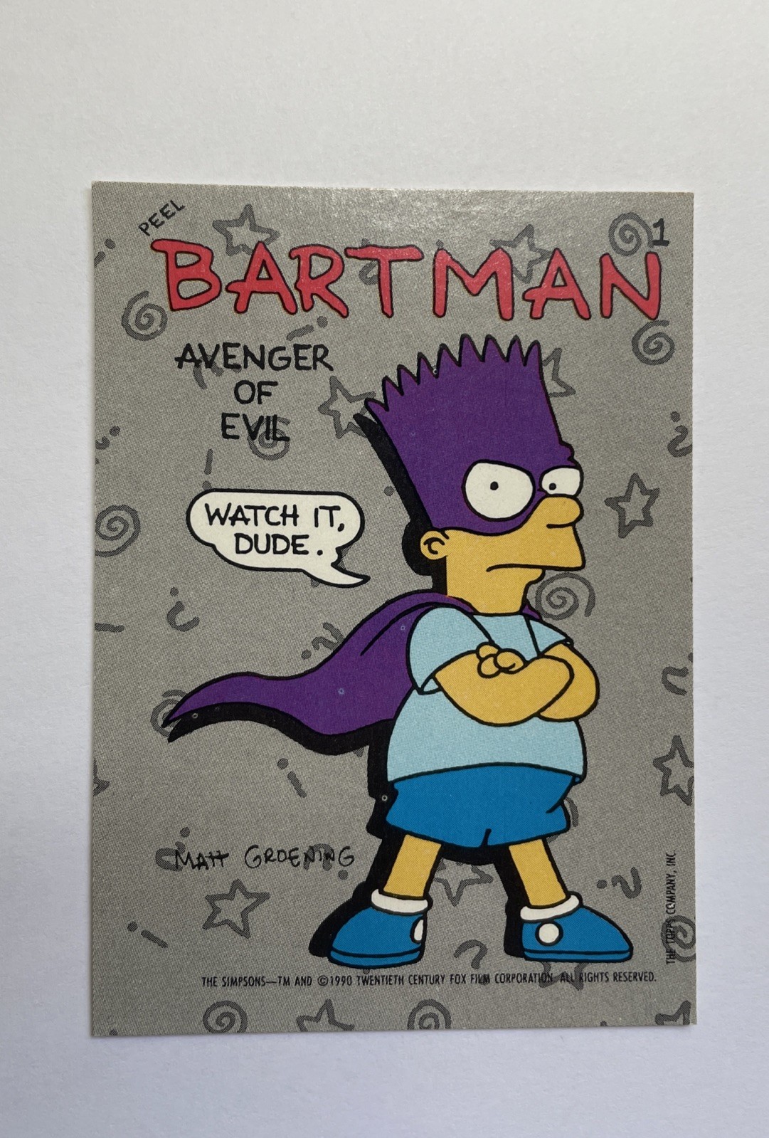 1990 TOPPS THE SIMPSONS BARTMAN *ROOKIE CARD* RC STICKER BART SIMPSON - NICE 1990 TOPPS THE SIMPSONS BARTMAN *ROOKIE CARD* RC STICKER BART SIMPSON - NICE