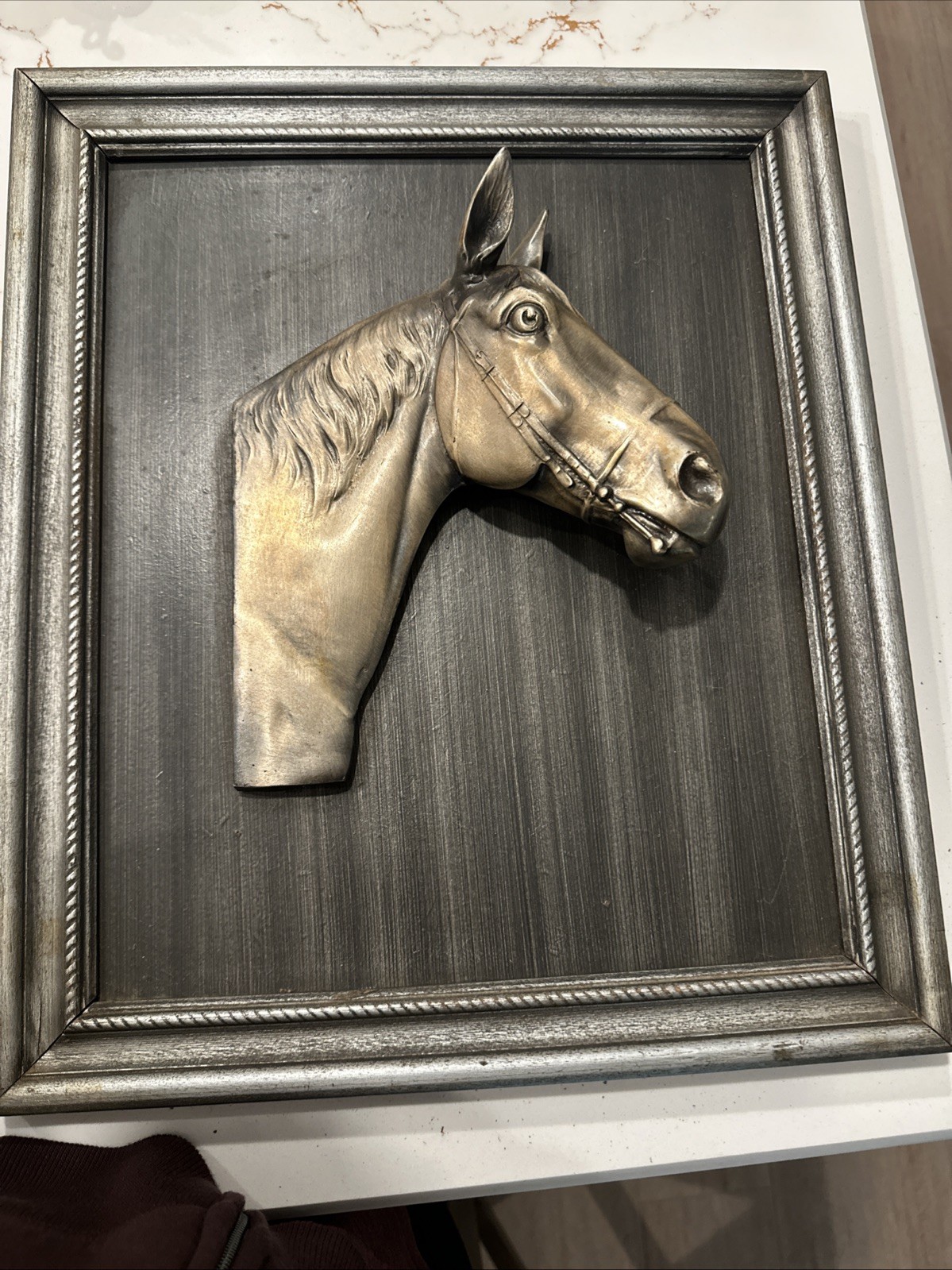 Vintage 3 Dimensional Bronze Brass Horse head bust Statue Framed 3-D MCM Dodge?? Vintage 3 Dimensional Bronze Brass Horse head bust Statue Framed 3-D MCM Dodge??