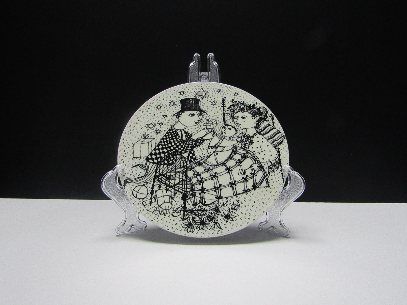 Bjørn Wiinblad Nymølle Denmark Mirakel December Plaque 6" Black White MCM Bjørn Wiinblad Nymølle Denmark Mirakel December Plaque 6" Black White MCM