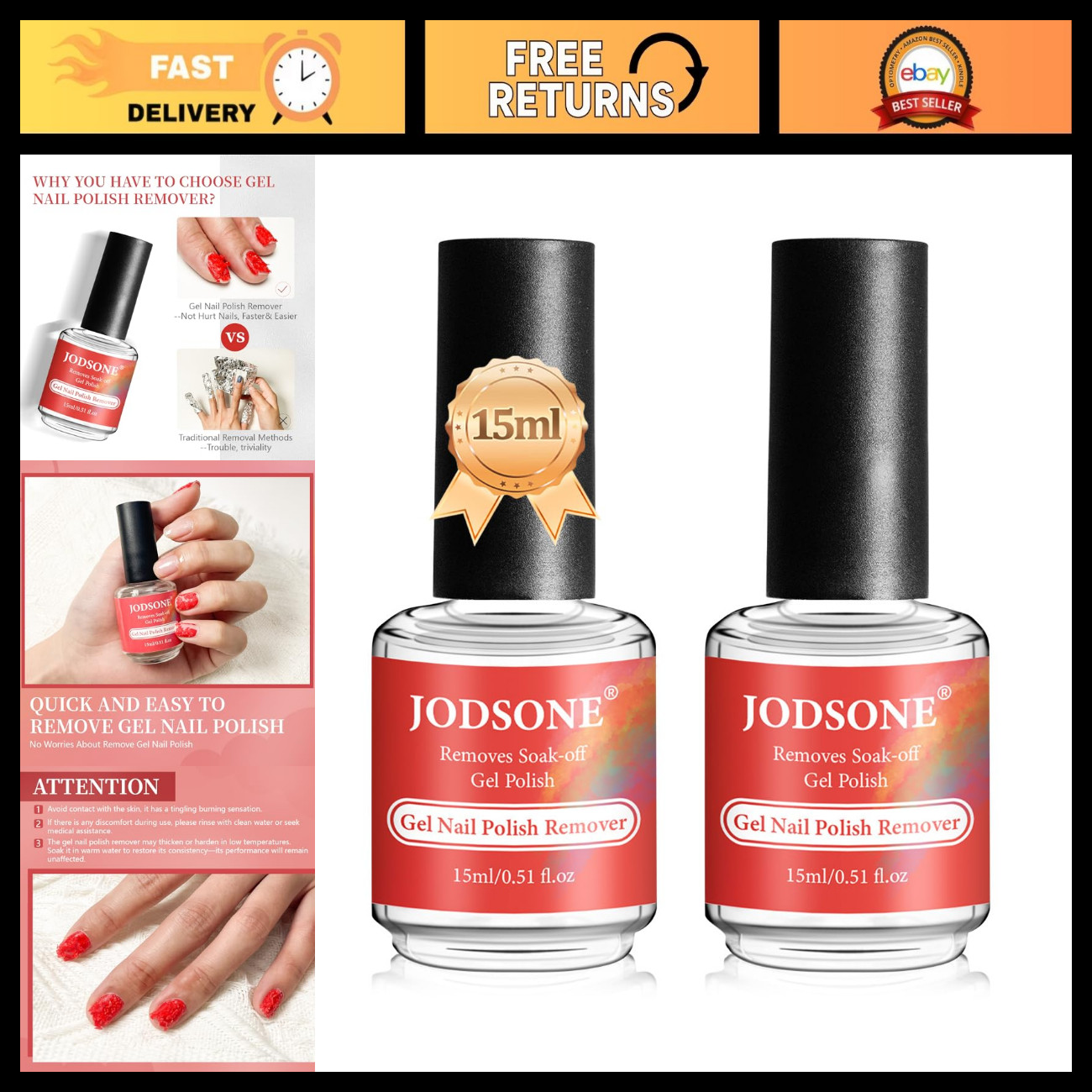 JODSONE Gel Nail Polish Remover 2Pcs Gel Remover for Nails 3-5 Minutes No Need S JODSONE Gel Nail Polish Remover 2Pcs Gel Remover for Nails 3-5 Minutes No Need S