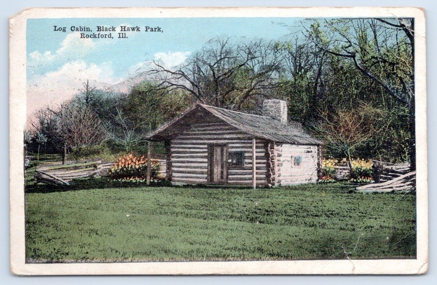 Rockford Illinois Log Cabin Black Hawk Park Winnebago County 1918 Postcard Rockford Illinois Log Cabin Black Hawk Park Winnebago County 1918 Postcard