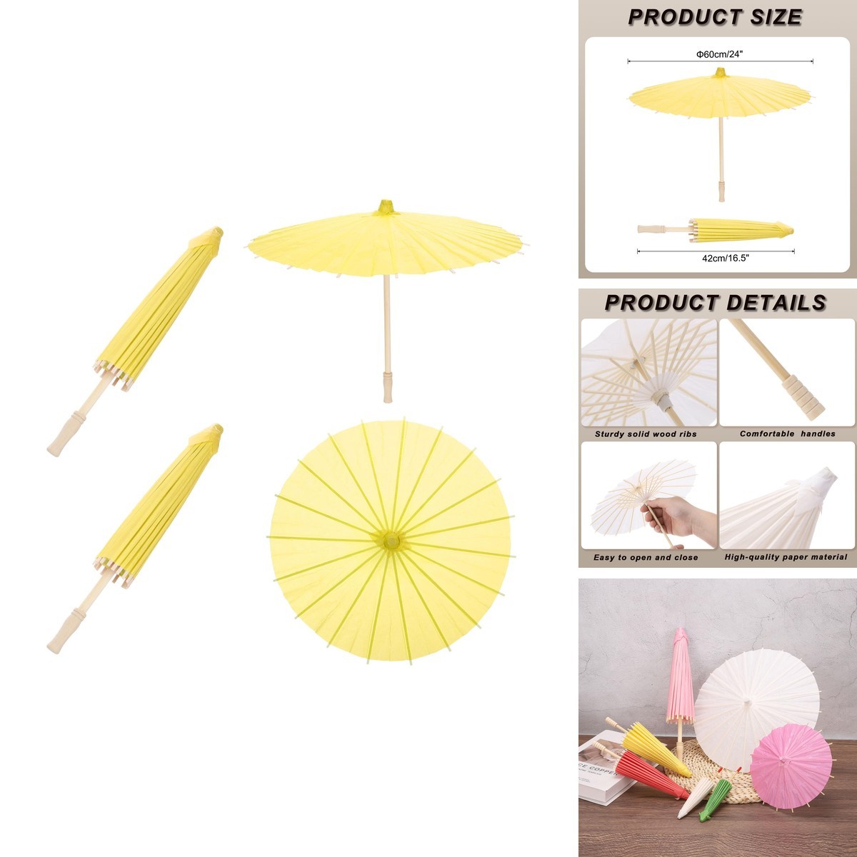MECCANIXITY 2 Pcs Paper Umbrellas ,24" Paper Parasol Umbrella DIY Oiled Paper