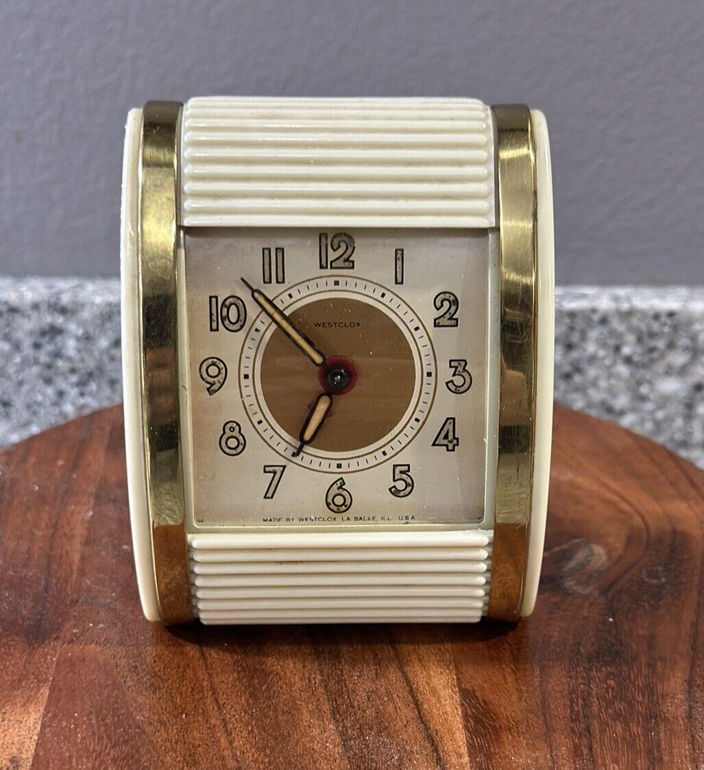 Vintage 1950\'s Westclox Travelalarm Clock Art Deco Portable